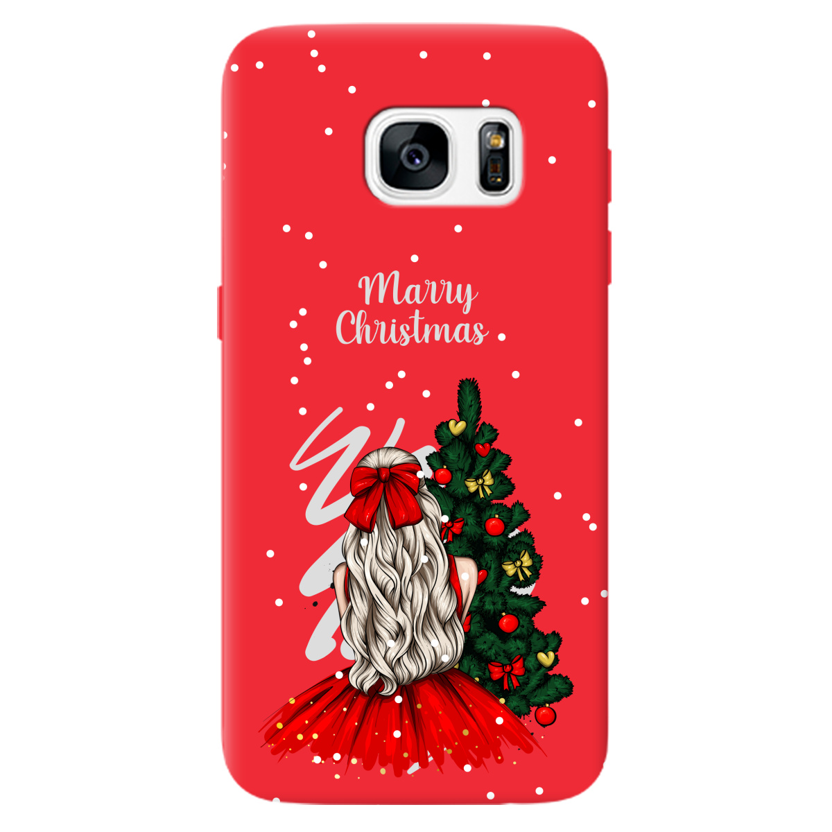 Чехол для Samsung Galaxy S7 ярко-красный матовый soft touch Beautiful christmas - фото 1 - Чехлы для телефонов