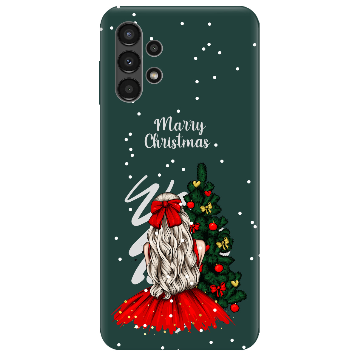 Чехол для Samsung Galaxy A13 4G темно-зеленый матовый soft touch Beautiful christmas - фото 1 - Чехлы для телефонов