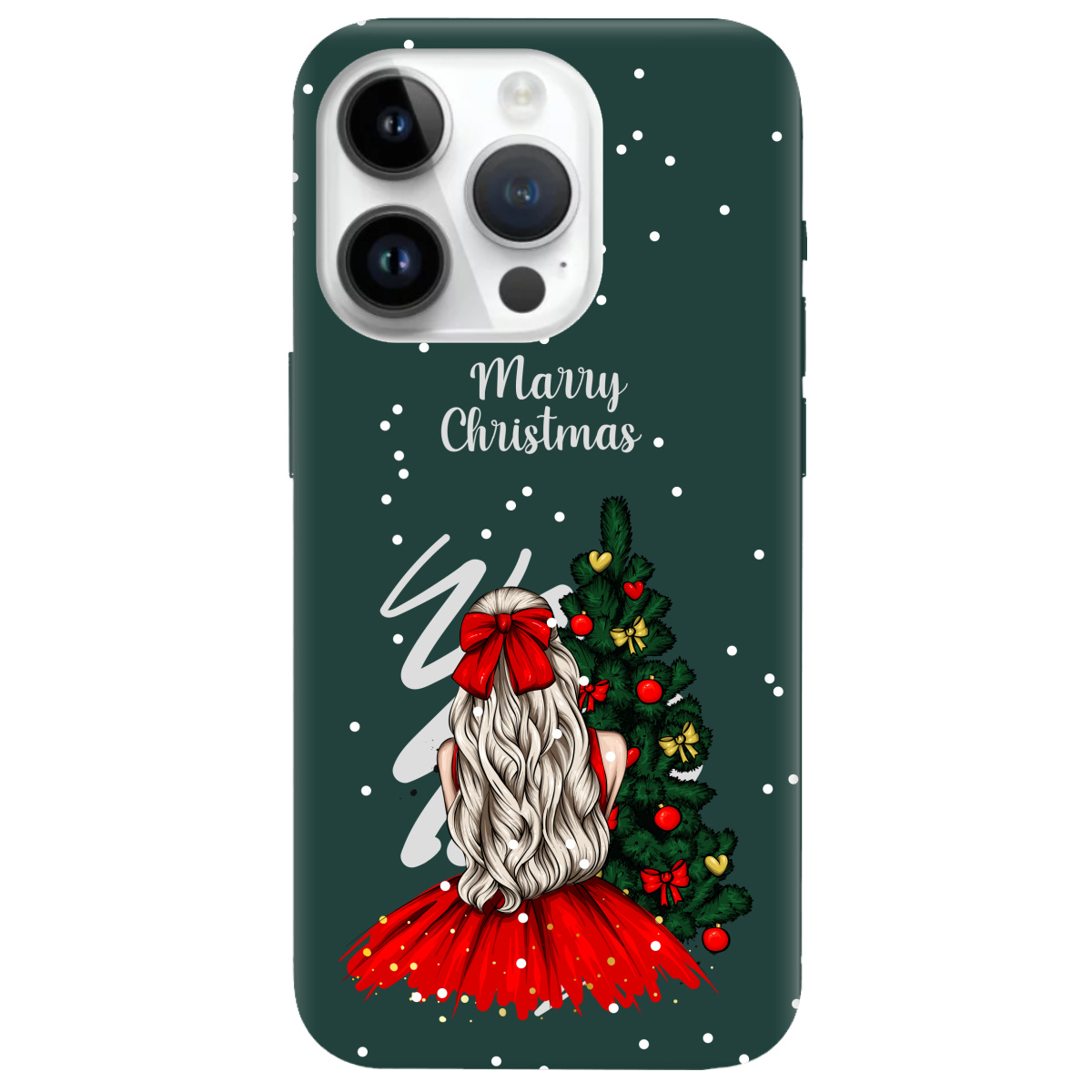 Чохол для Apple iPhone 14 Pro темно-зелений матовий soft touch Beautiful christmas - фото 1 - Чохли для телефонів