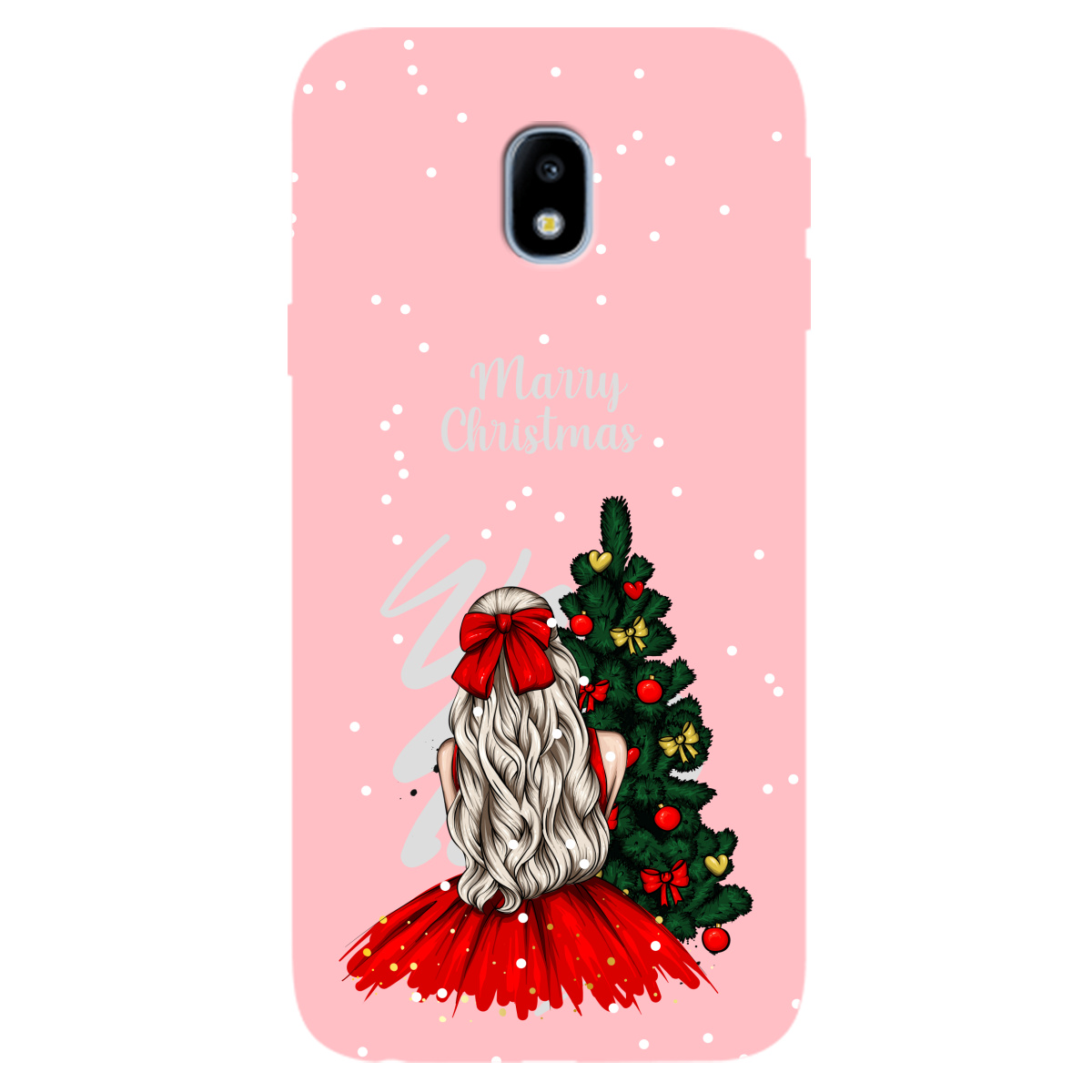 Чохол для Samsung Galaxy J3 2017 ніжно-рожевий матовий soft touch Beautiful christmas - фото 1 - Чохли для телефонів