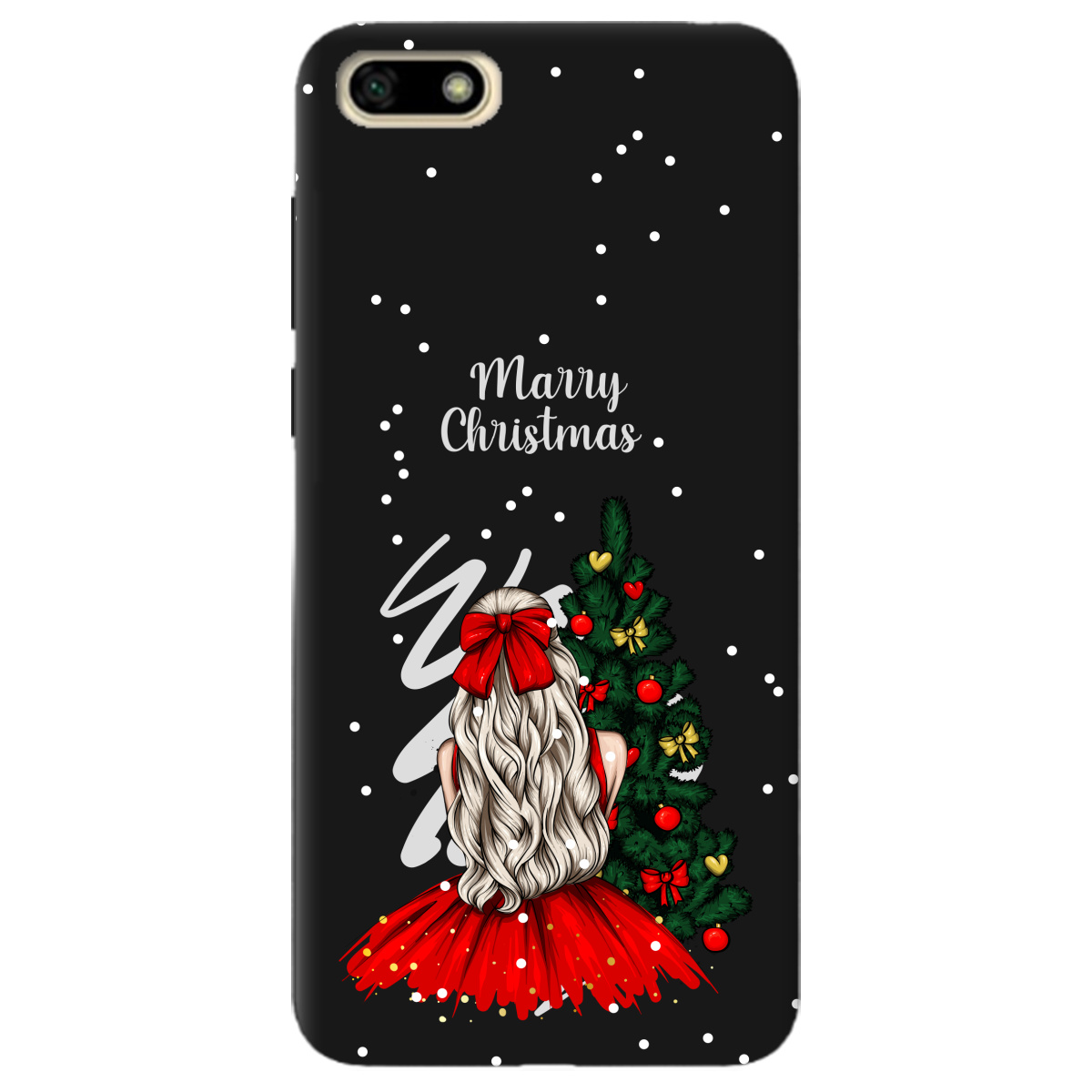 Чехол для Huawei Y5 2018 черный матовый soft touch Beautiful christmas - фото 1 - Чехлы для телефонов