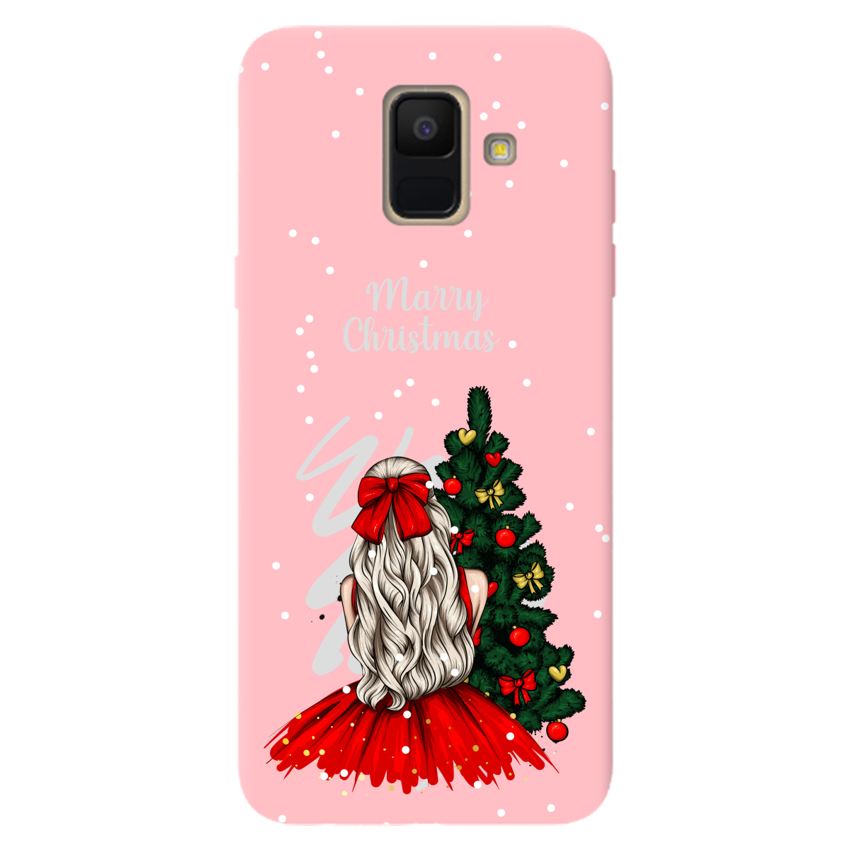 Чехол для Samsung Galaxy A6 2018 нежно-розовый матовый soft touch Beautiful christmas - фото 1 Чехол для Samsung Galaxy A6 2018 нежно-розовый матовый soft touch Beautiful christmas - фото 1 - Чехлы для телефонов