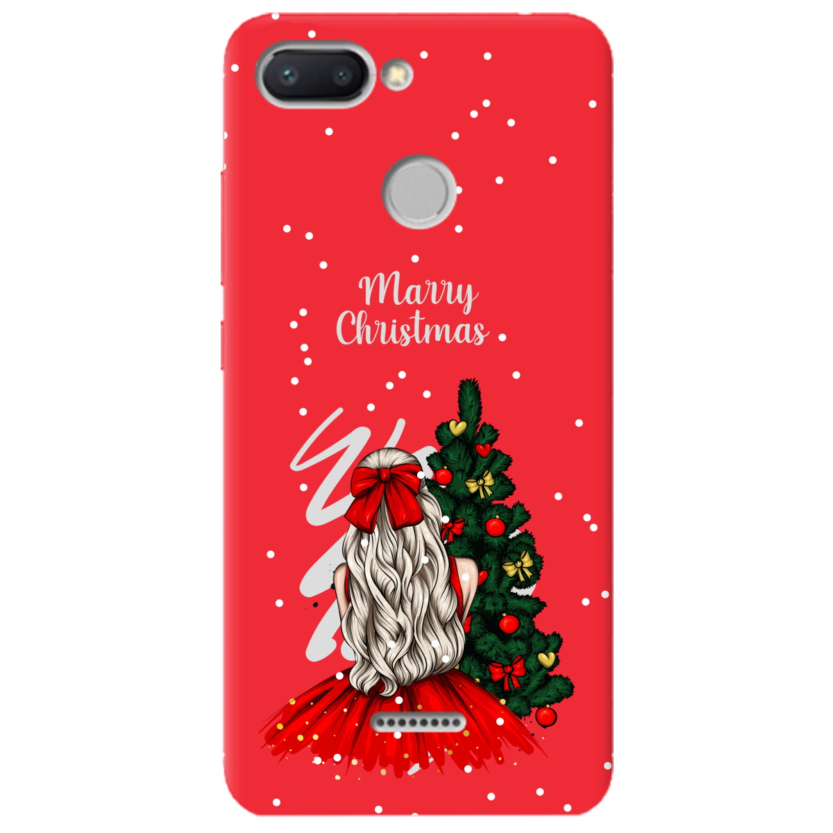 Чехол для Xiaomi Redmi 6 ярко-красный матовый soft touch Beautiful christmas - фото 1 - Чехлы для телефонов