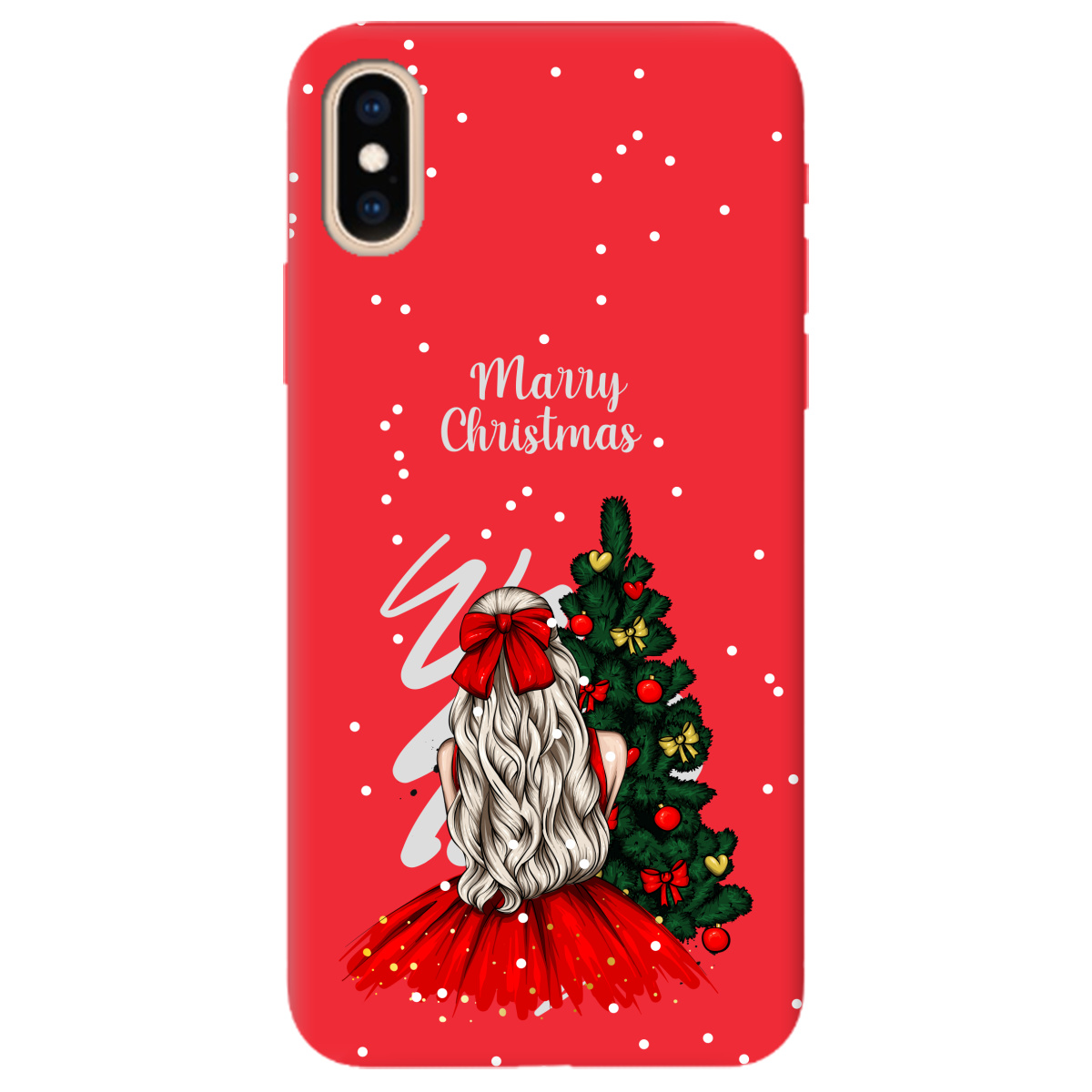 Чохол для Apple iPhone XS яскраво-червоний матовий soft touch Beautiful christmas - фото 1 Чохол для Apple iPhone XS яскраво-червоний матовий soft touch Beautiful christmas - фото 1 - Чохли для телефонів