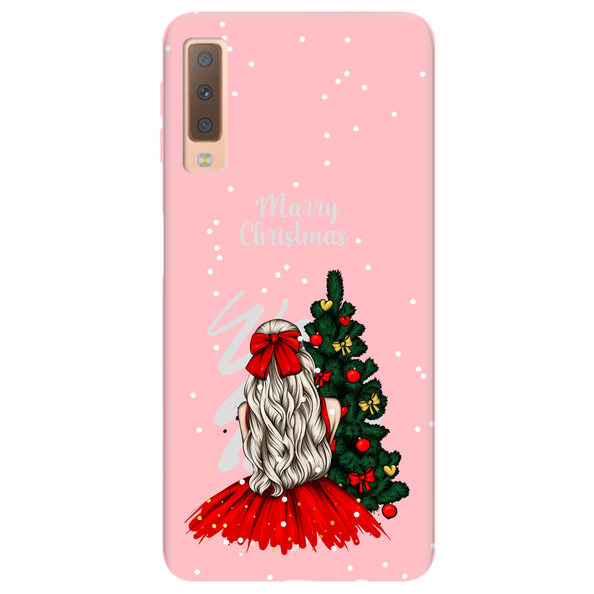 Чехол для Samsung Galaxy A7 2018 нежно-розовый матовый soft touch Beautiful christmas - фото 1 - Чехлы для телефонов