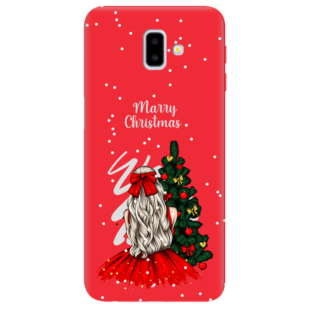 Чохол для Samsung Galaxy J6 Plus 2018 яскраво-червоний матовий soft touch Beautiful christmas - фото 1 - Чохли для телефонів