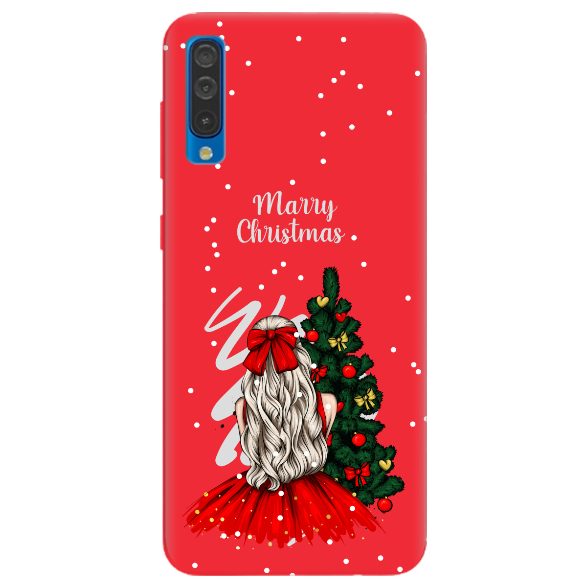 Чехол для Samsung Galaxy A50 ярко-красный матовый soft touch Beautiful christmas - фото 1 - Чехлы для телефонов
