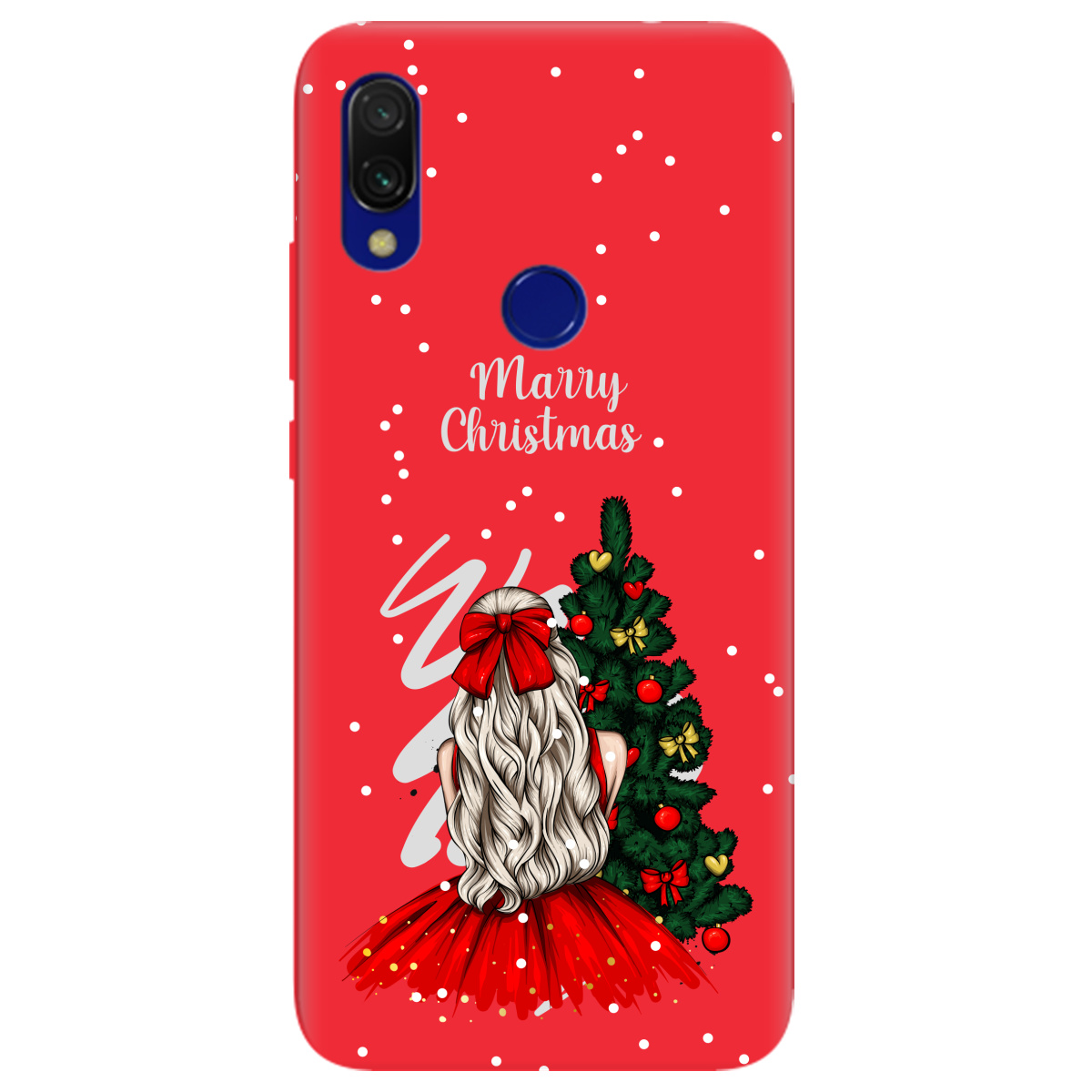 Чохол для Xiaomi Redmi 7 яскраво-червоний матовий soft touch Beautiful christmas - фото 1 - Чохли для телефонів