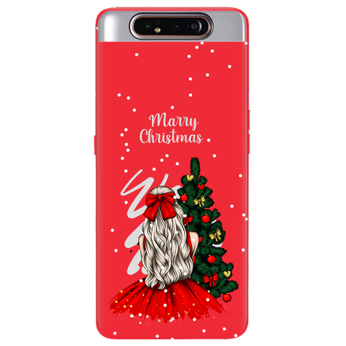 Чохол для Samsung Galaxy A80 яскраво-червоний матовий soft touch Beautiful christmas - фото 1 - Чохли для телефонів