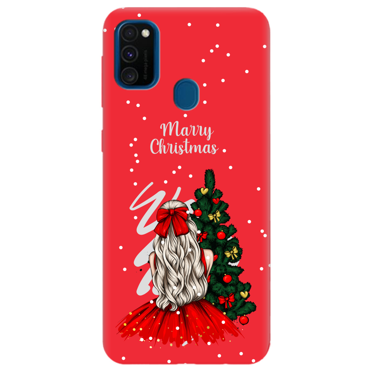 Чехол для Samsung Galaxy M30s ярко-красный матовый soft touch Beautiful christmas - фото 1 - Чехлы для телефонов
