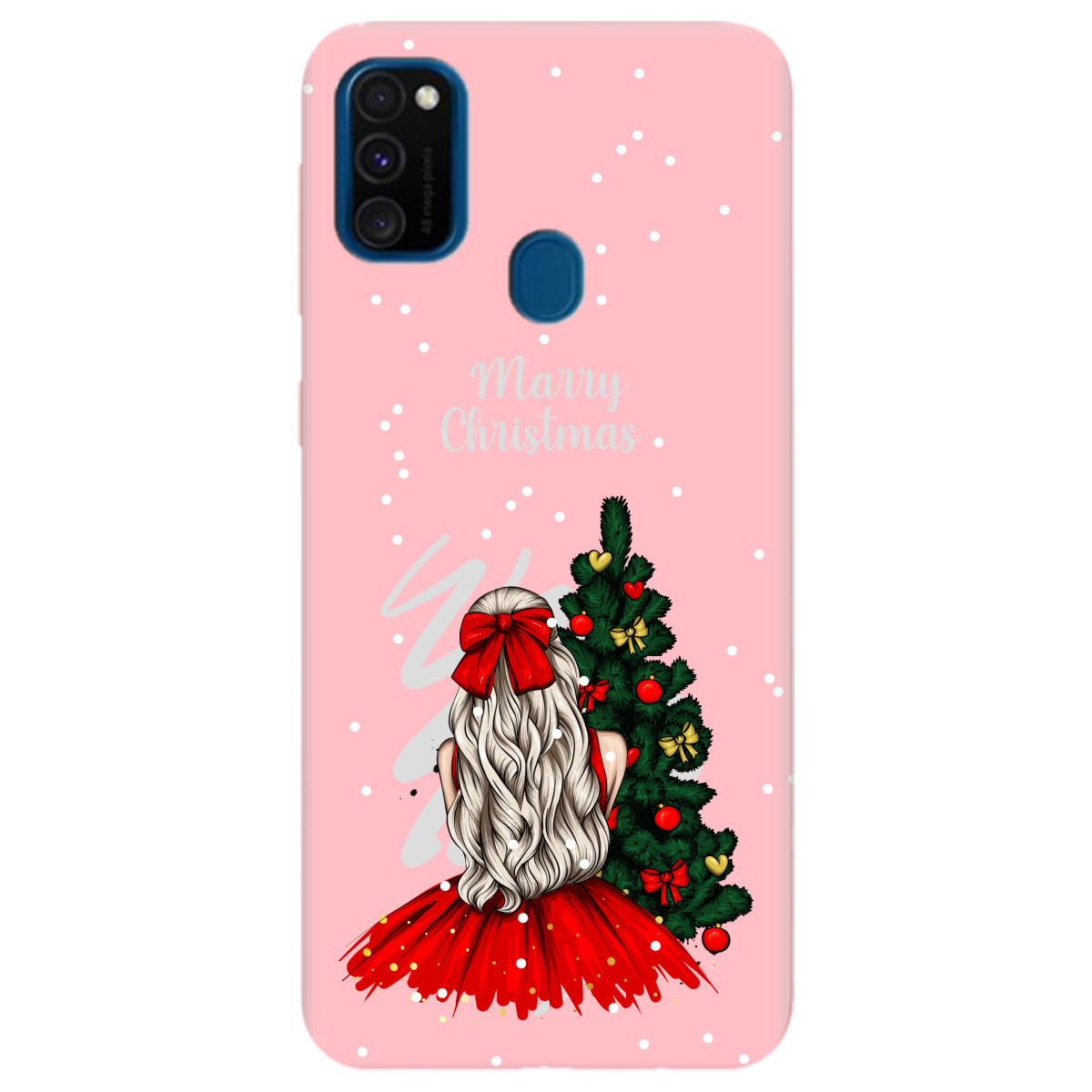 Чехол для Samsung Galaxy M30s нежно-розовый матовый soft touch Beautiful christmas - фото 1 - Чехлы для телефонов