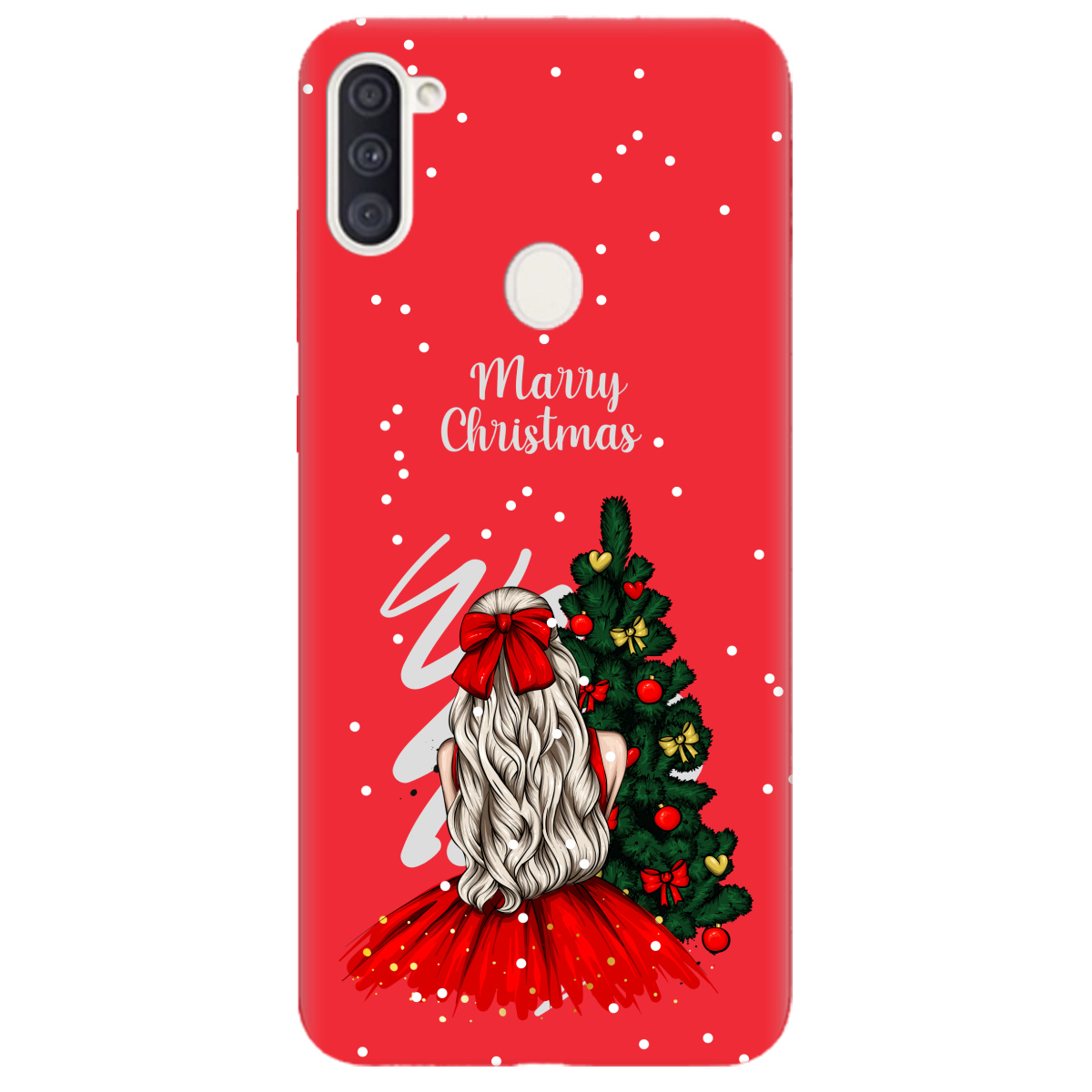 Чохол для Samsung Galaxy A11 яскраво-червоний матовий soft touch Beautiful christmas - фото 1 - Чохли для телефонів