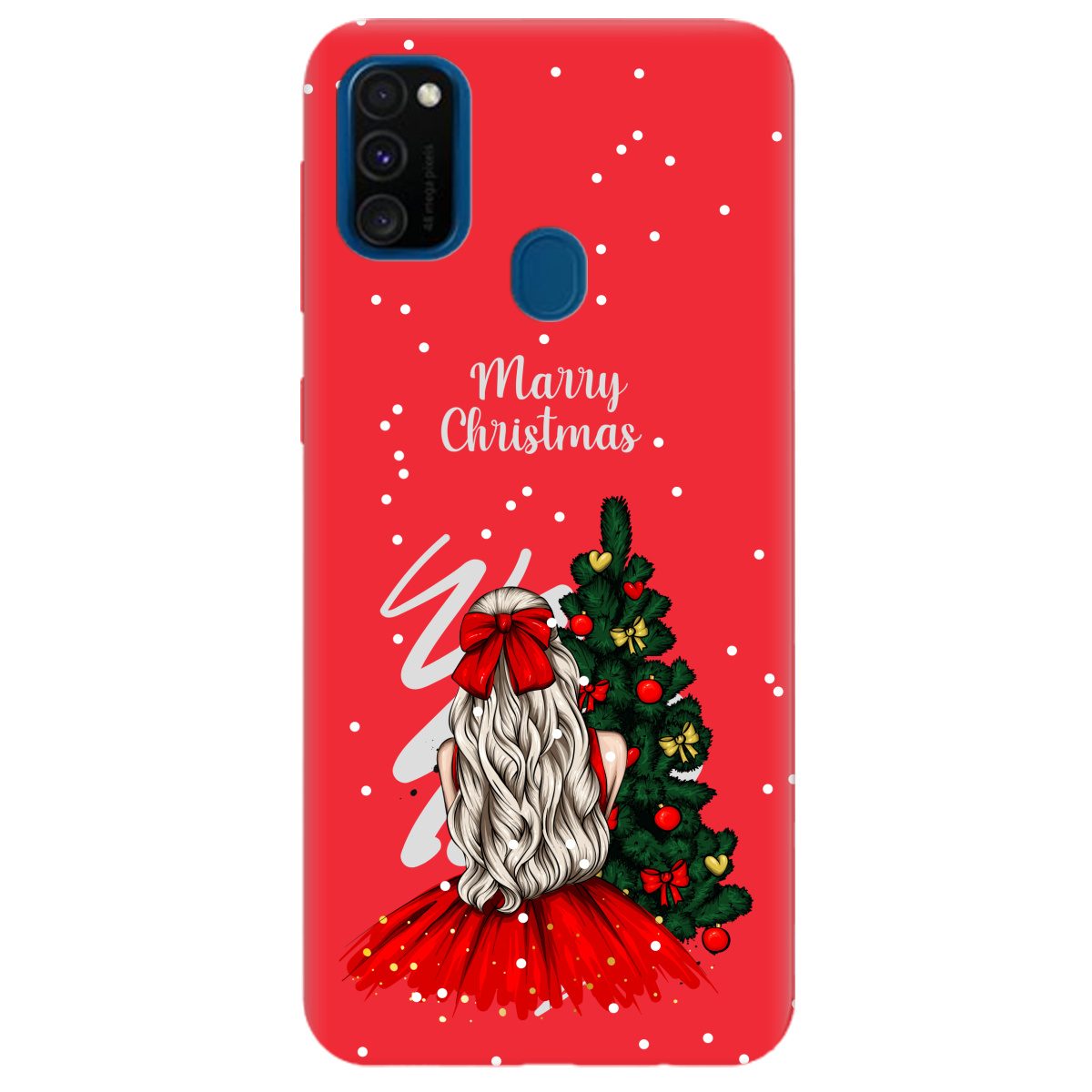 Чехол для Samsung Galaxy M21 ярко-красный матовый soft touch Beautiful christmas - фото 1 - Чехлы для телефонов