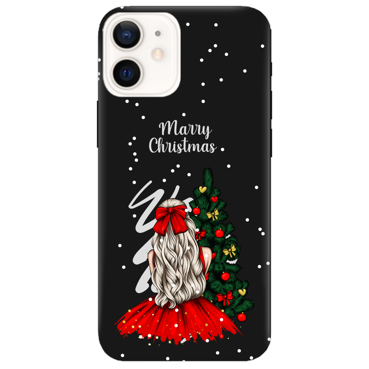 Чехол для Apple iPhone 12 черный матовый soft touch Beautiful christmas - фото 1 - Чехлы для телефонов