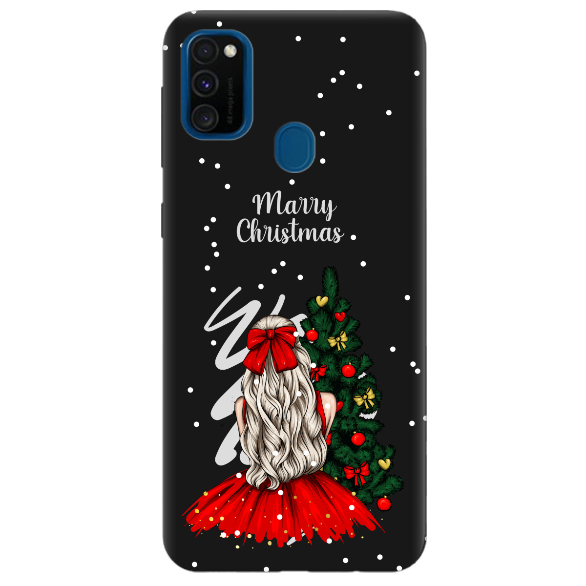 Чехол для Samsung Galaxy M21 черный матовый soft touch Beautiful christmas - фото 1 - Чехлы для телефонов