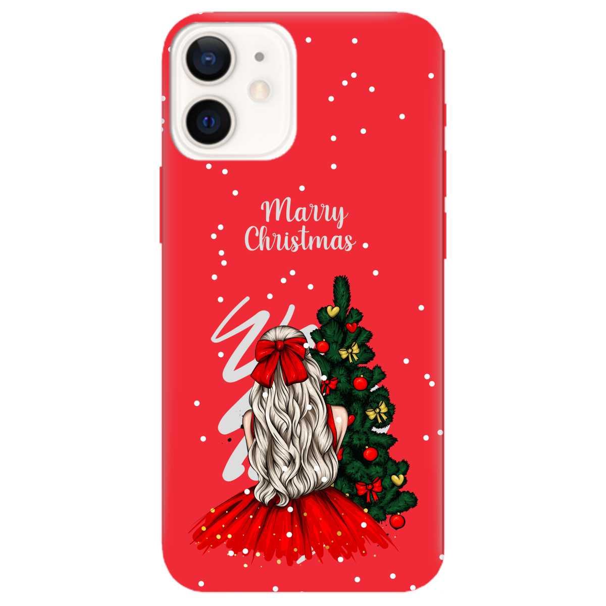 Чохол для Apple iPhone 12 Mini яскраво-червоний матовий soft touch Beautiful christmas - фото 1 - Чохли для телефонів