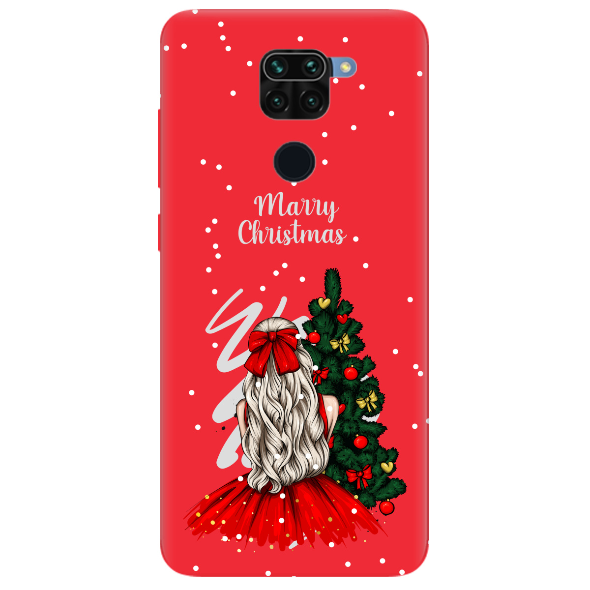 Чохол для Xiaomi Redmi Note 9 яскраво-червоний матовий soft touch Beautiful christmas - фото 1 - Чохли для телефонів