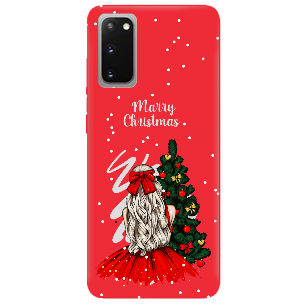Чохол для Samsung Galaxy S20 яскраво-червоний матовий soft touch Beautiful christmas - фото 1 - Чохли для телефонів