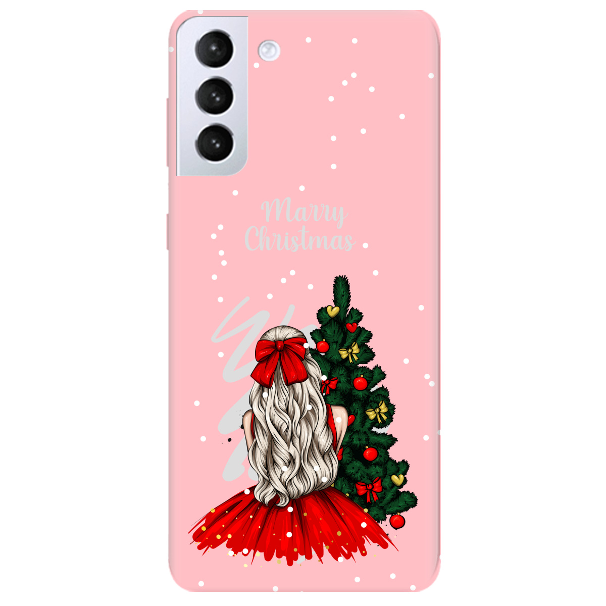 Чехол для Samsung Galaxy S21 нежно-розовый матовый soft touch Beautiful christmas - фото 1 - Чехлы для телефонов