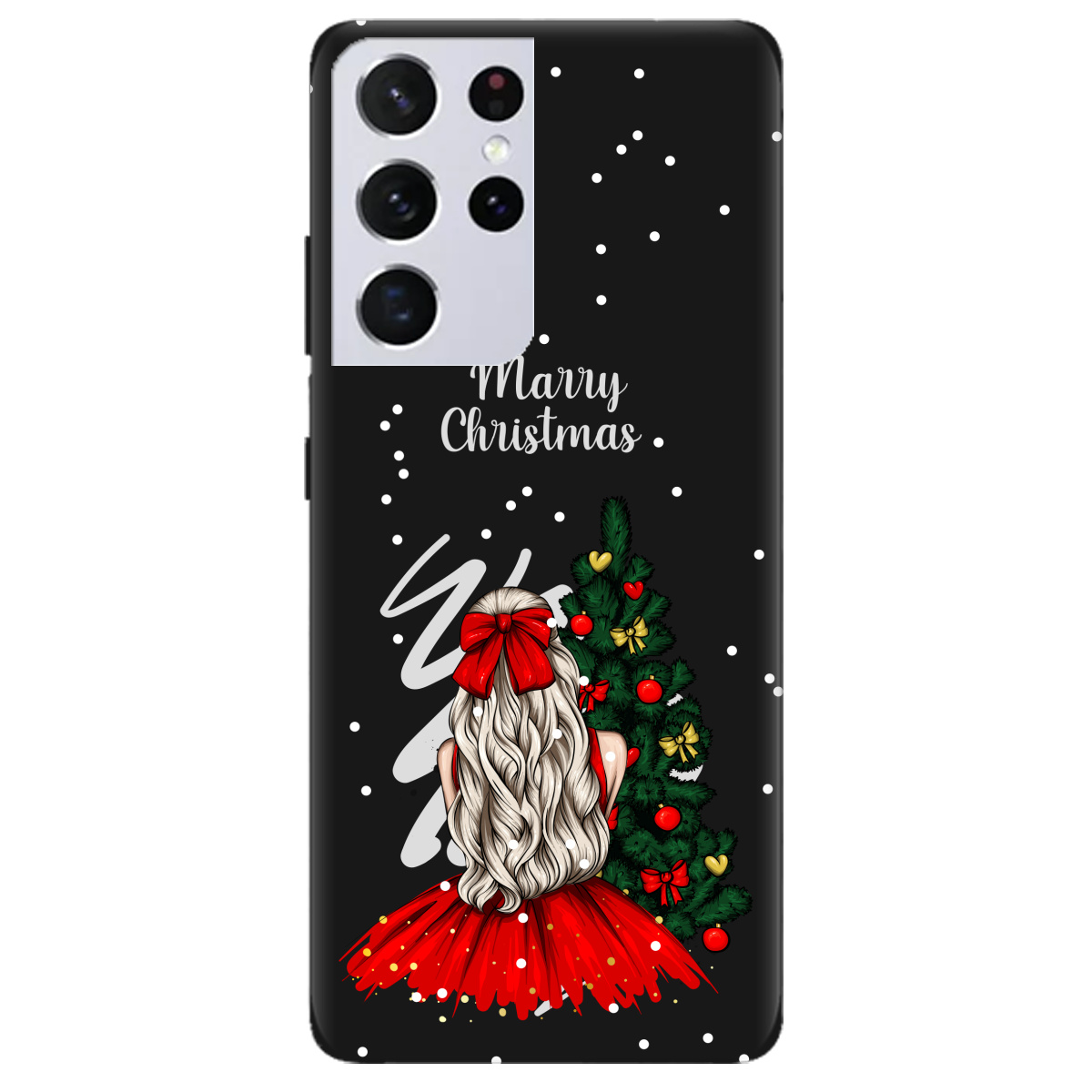 Чохол для Samsung Galaxy S21 Ultra чорний матовий soft touch Beautiful christmas - фото 1 - Чохли для телефонів