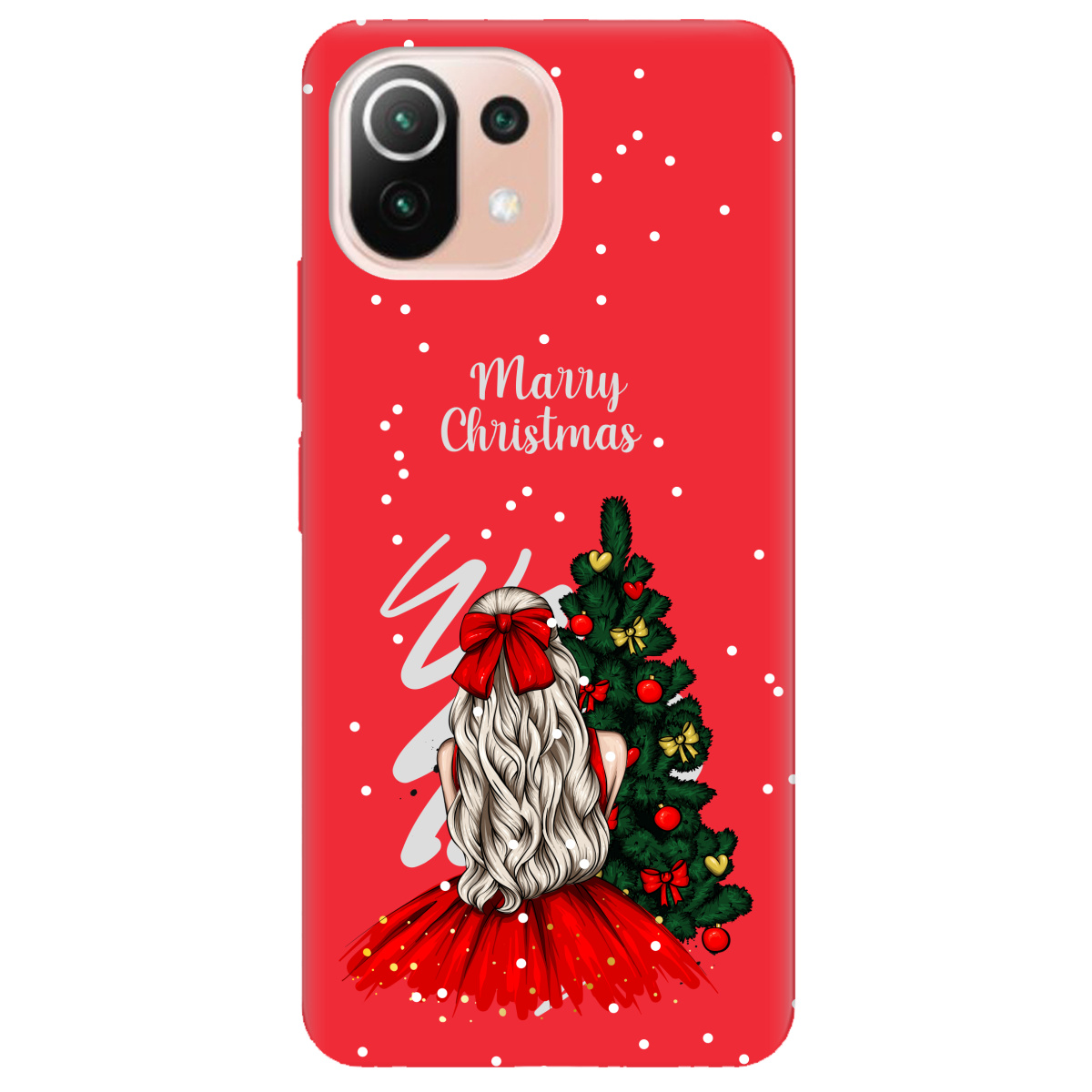 Чохол для Xiaomi Mi 11 lite яскраво-червоний матовий soft touch Beautiful christmas - фото 1 - Чохли для телефонів