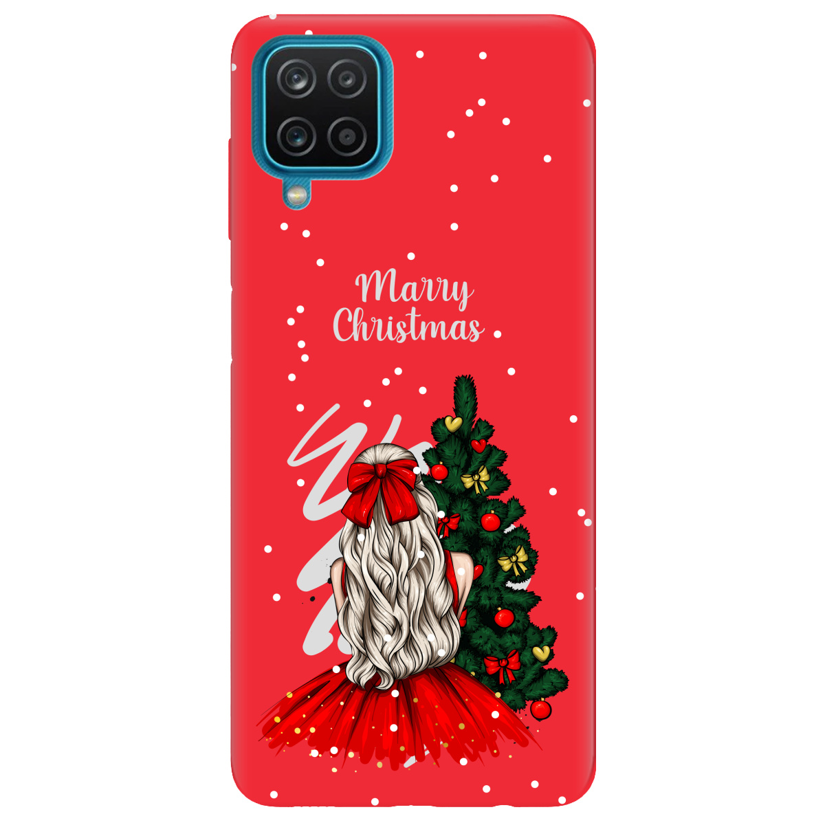 Чохол для Samsung Galaxy A12 яскраво-червоний матовий soft touch Beautiful christmas - фото 1 - Чохли для телефонів