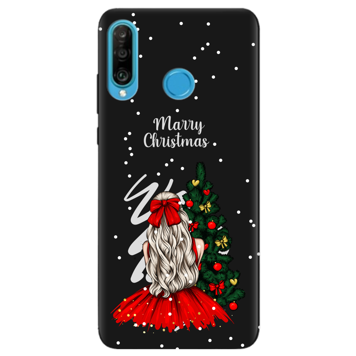 Чехол для Huawei P30 Lite черный матовый soft touch Beautiful christmas - фото 1 Чехол для Huawei P30 Lite черный матовый soft touch Beautiful christmas - фото 1 - Чехлы для телефонов