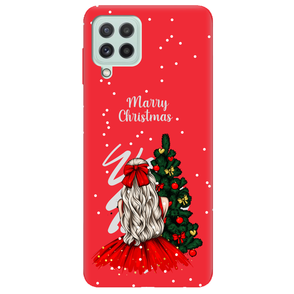 Чехол для Samsung Galaxy A22 4G ярко-красный матовый soft touch Beautiful christmas - фото 1 - Чехлы для телефонов