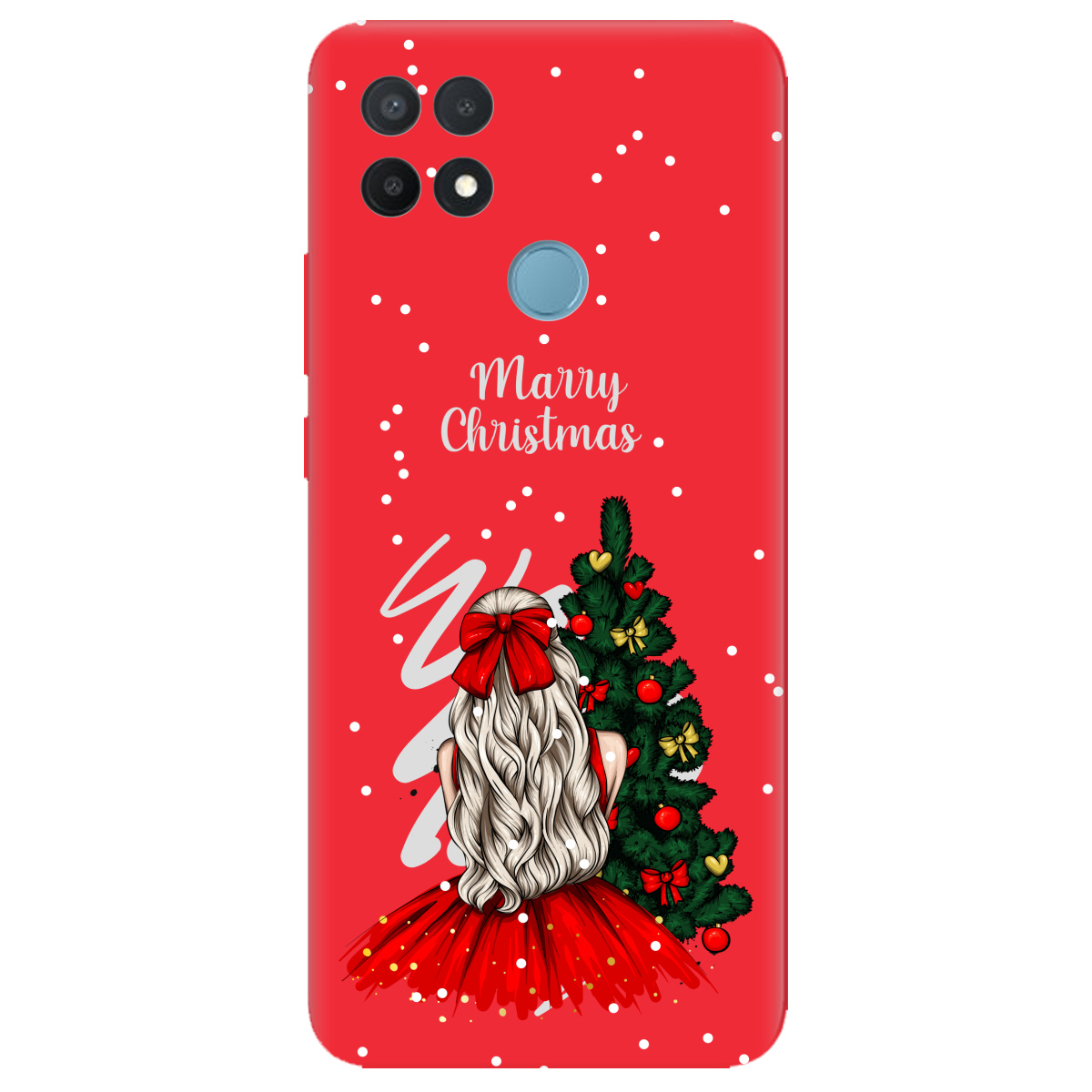 Чохол для Oppo A15s/ A15 яскраво-червоний матовий soft touch Beautiful christmas - фото 1 - Чохли для телефонів