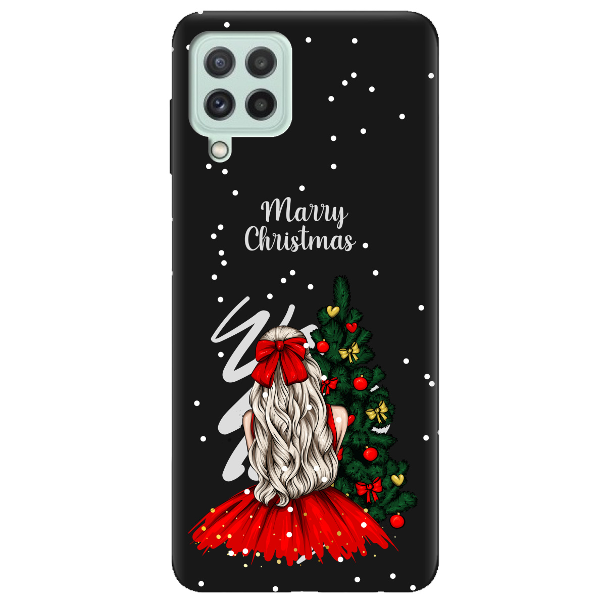 Чехол для Samsung Galaxy A22 4G черный матовый soft touch Beautiful christmas - фото 1 Чехол для Samsung Galaxy A22 4G черный матовый soft touch Beautiful christmas - фото 1 - Чехлы для телефонов