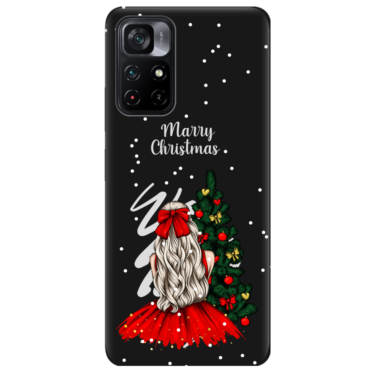 Чехол для Xiaomi Poco M4 Pro 5G черный матовый soft touch Beautiful christmas - фото 1 - Чехлы для телефонов