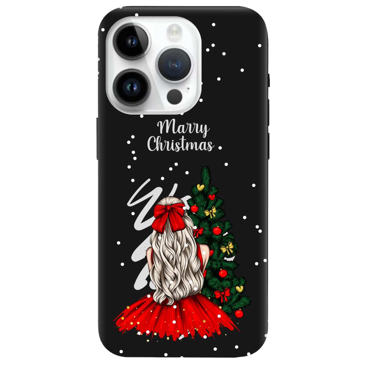 Чохол для Apple iPhone 14 Pro чорний матовий soft touch Beautiful christmas - фото 1 - Чохли для телефонів