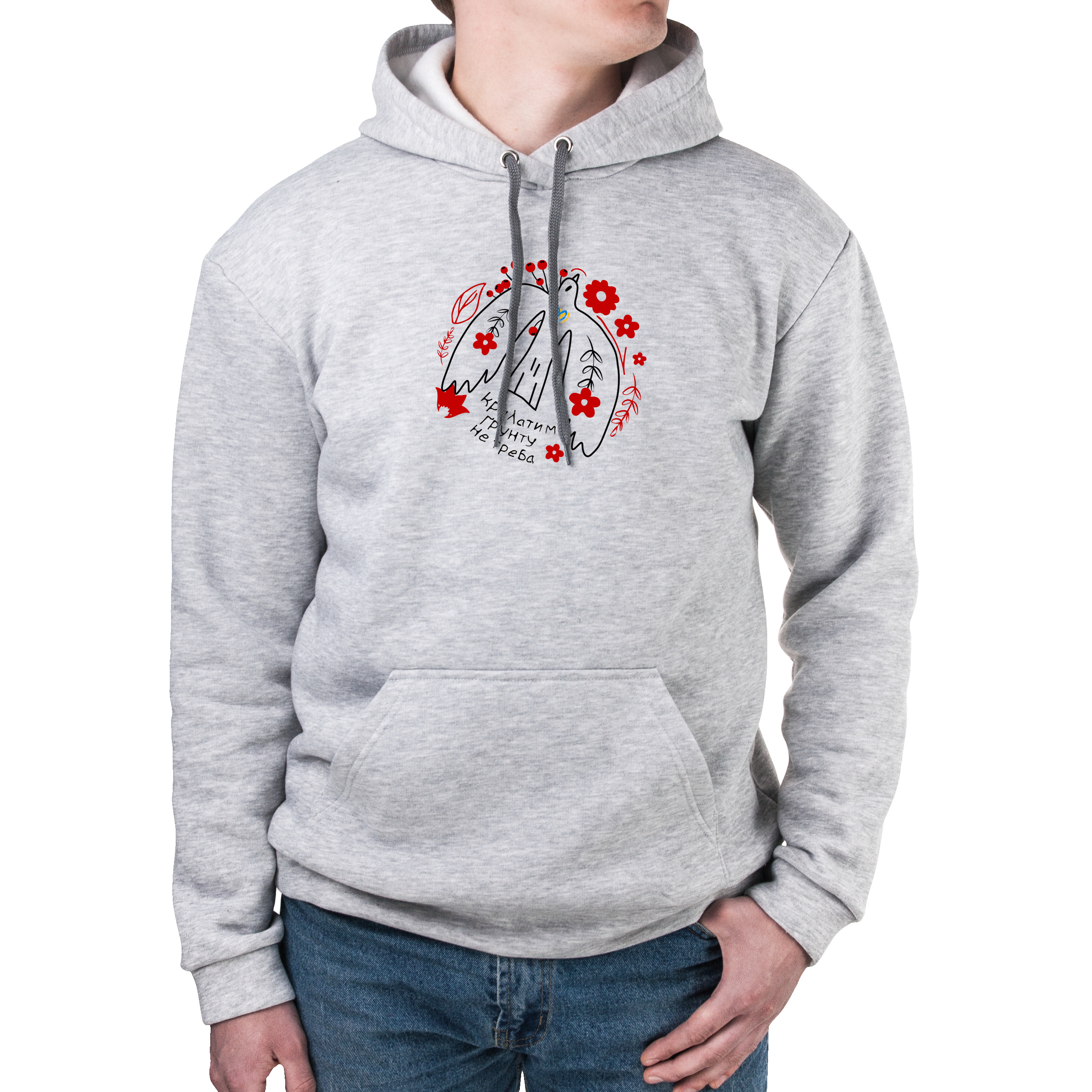 Худи с карманом унисекс трёхнитка с начёсом серый Крилаті S - фото 1 - Худи, свитшоты