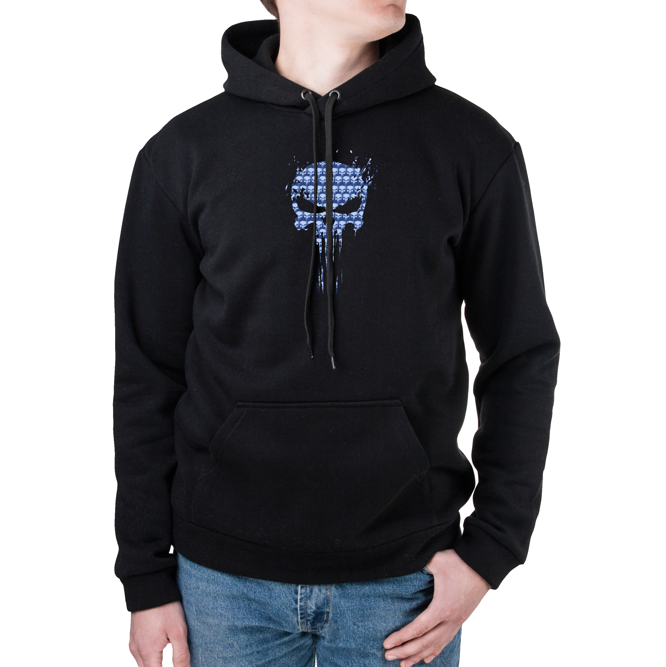 Худі з кишенею унісекс тринитка з начісом чорний Черепушкі L - фото 1 - Худі, світшоти