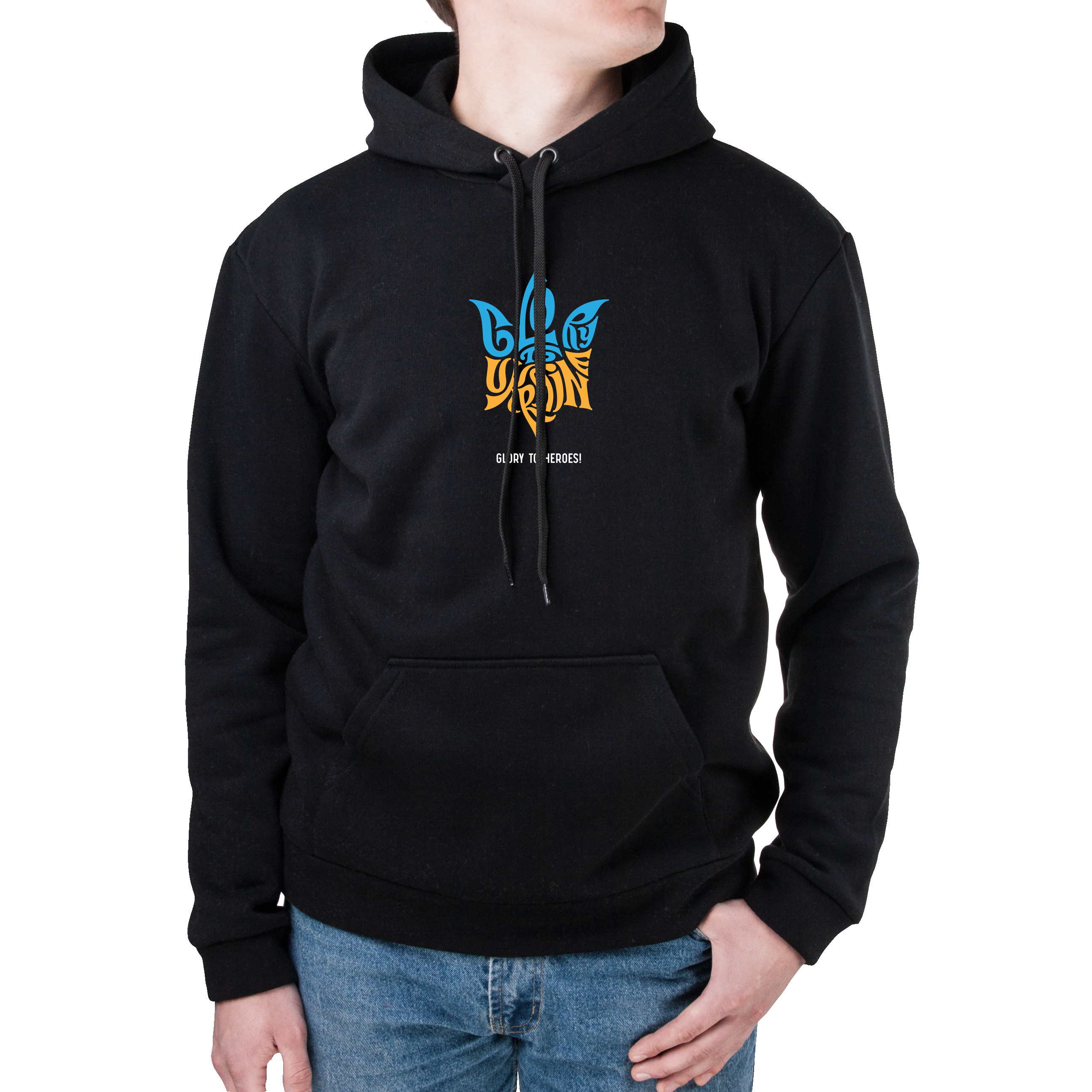 Худі з кишенею унісекс тринитка з начісом чорний Glory to Ukraine XXXL - фото 1 - Худі, світшоти