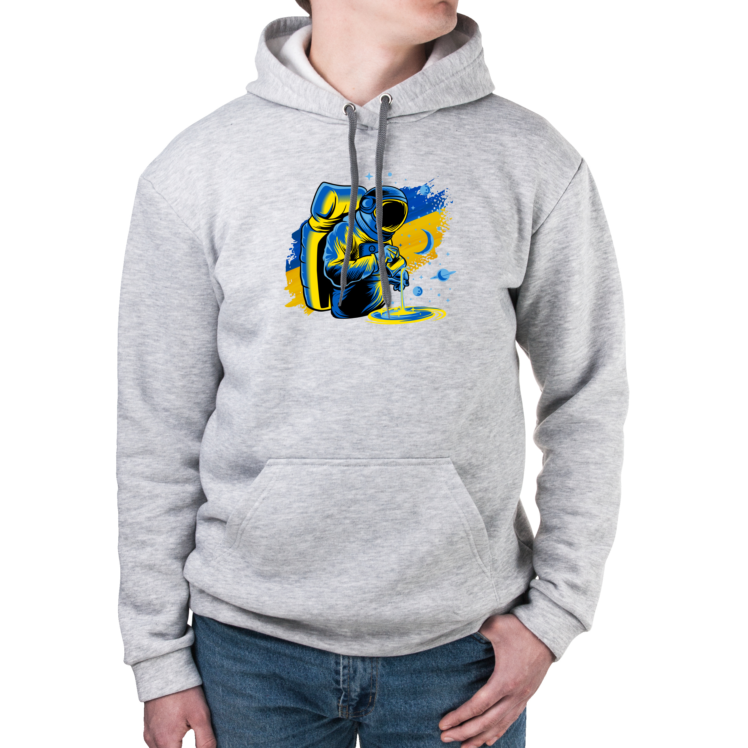 Худи с карманом унисекс трёхнитка с начёсом серый Ukrainian universe L - фото 1 - Худи, свитшоты