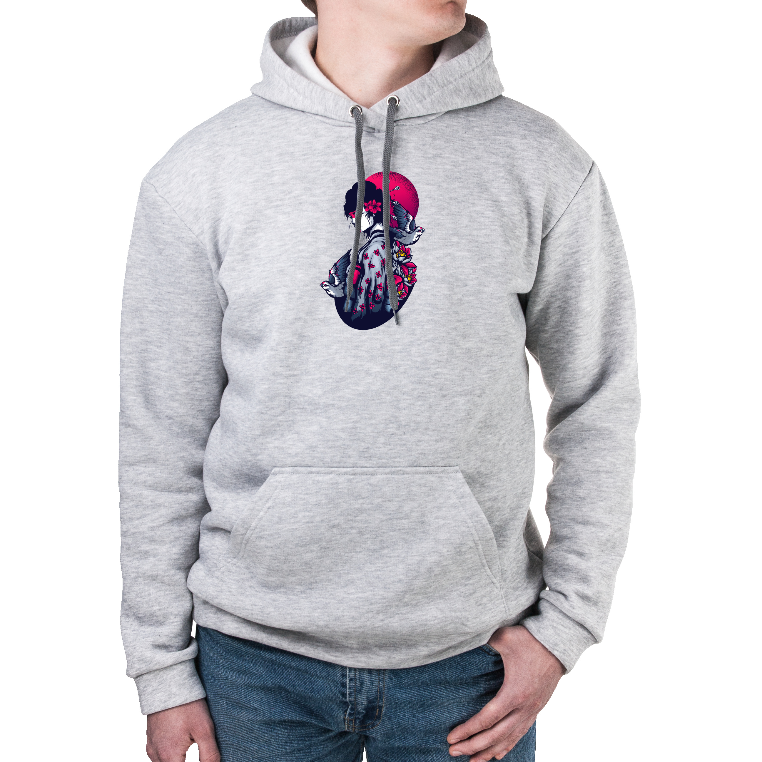 Худі з кишенею унісекс тринитка з начісом сірий Geisha XXL - фото 1 - Худі, світшоти