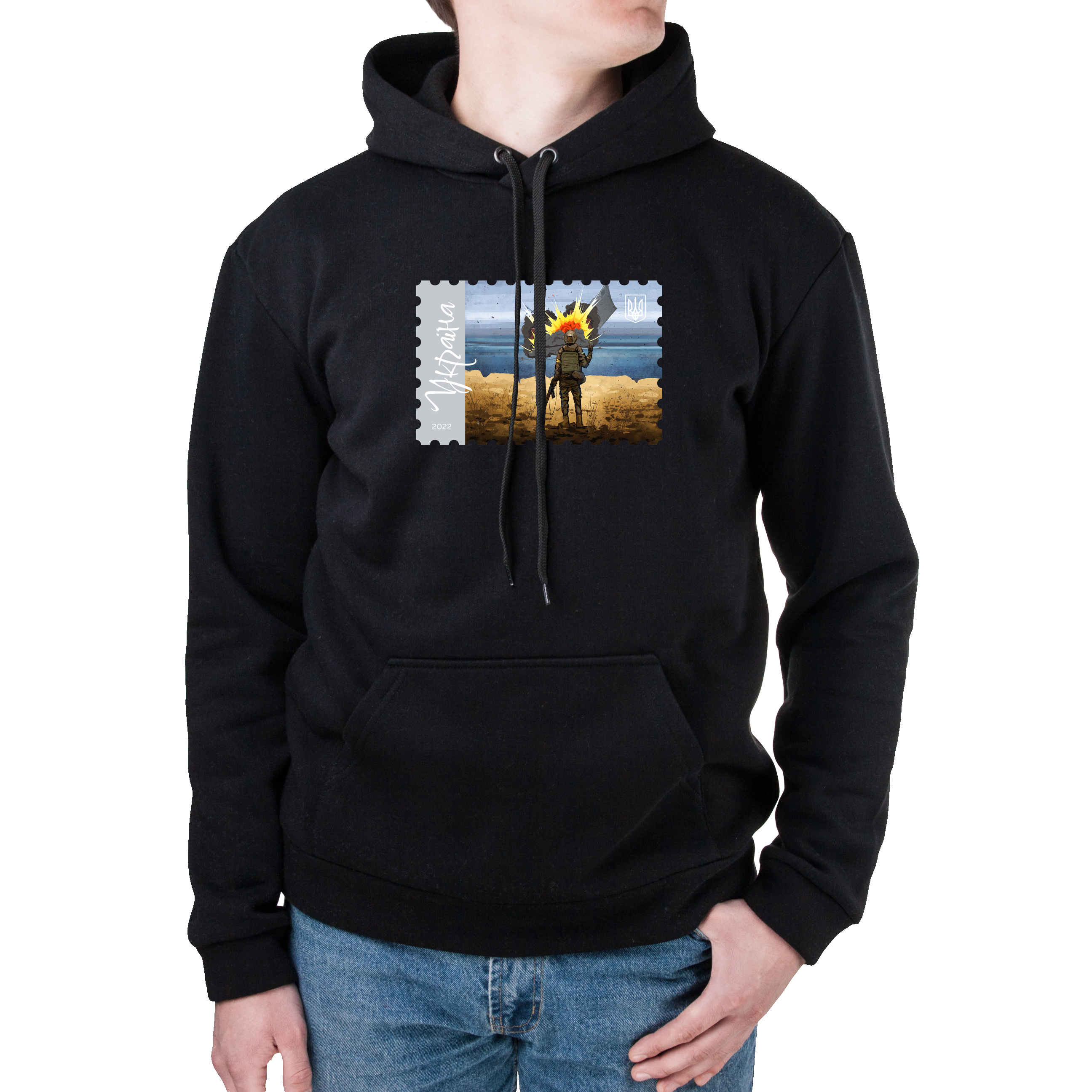 Худи с карманом унисекс трёхнитка с начёсом чёрный Марка "Русский военный корабль" XL - фото 1 - Худи, свитшоты