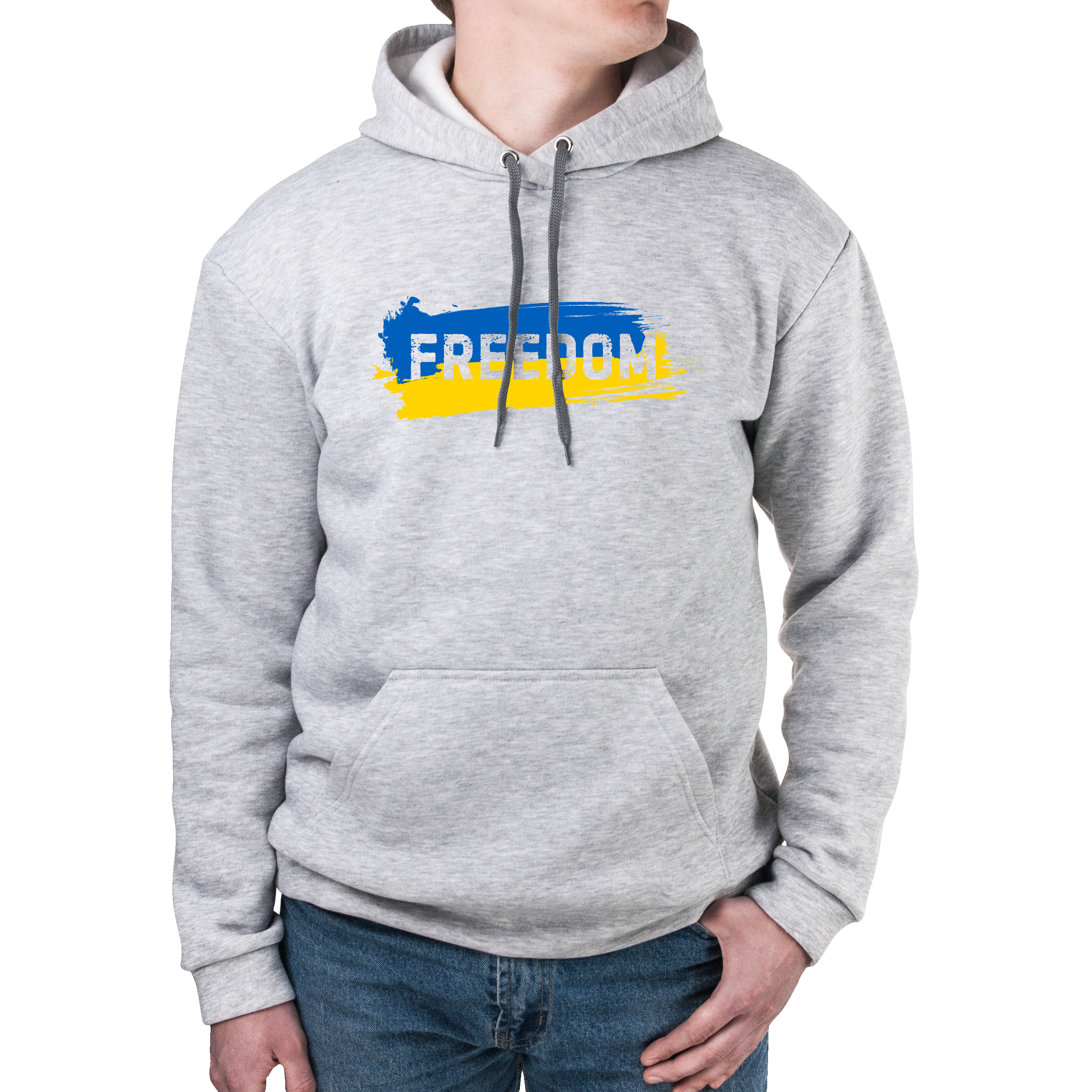 Худи с карманом унисекс трёхнитка с начёсом серый Freedom M - фото 1 - Худи, свитшоты