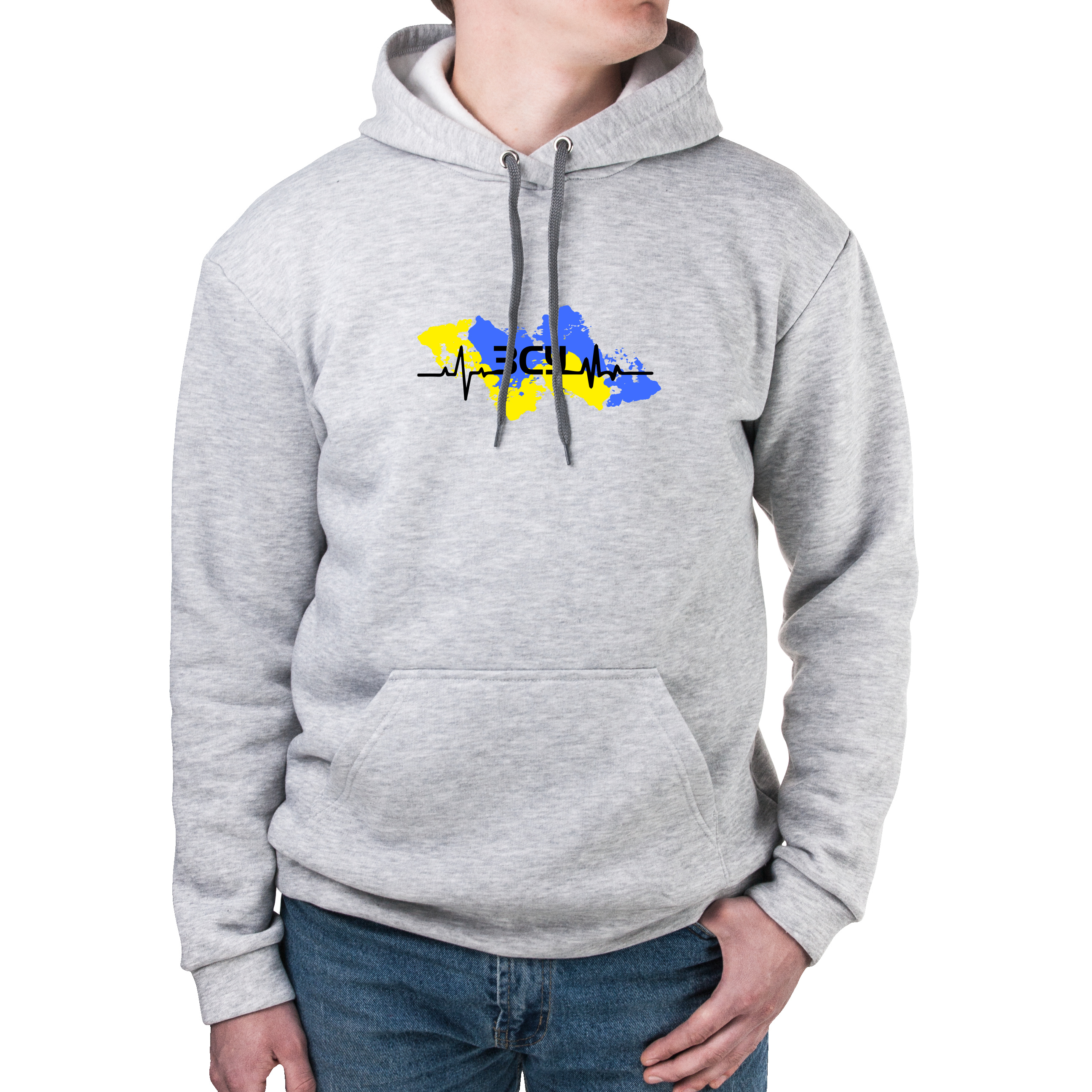 Худі з кишенею унісекс тринитка з начісом сірий В ритмі ЗСУ S - фото 1 - Худі, світшоти