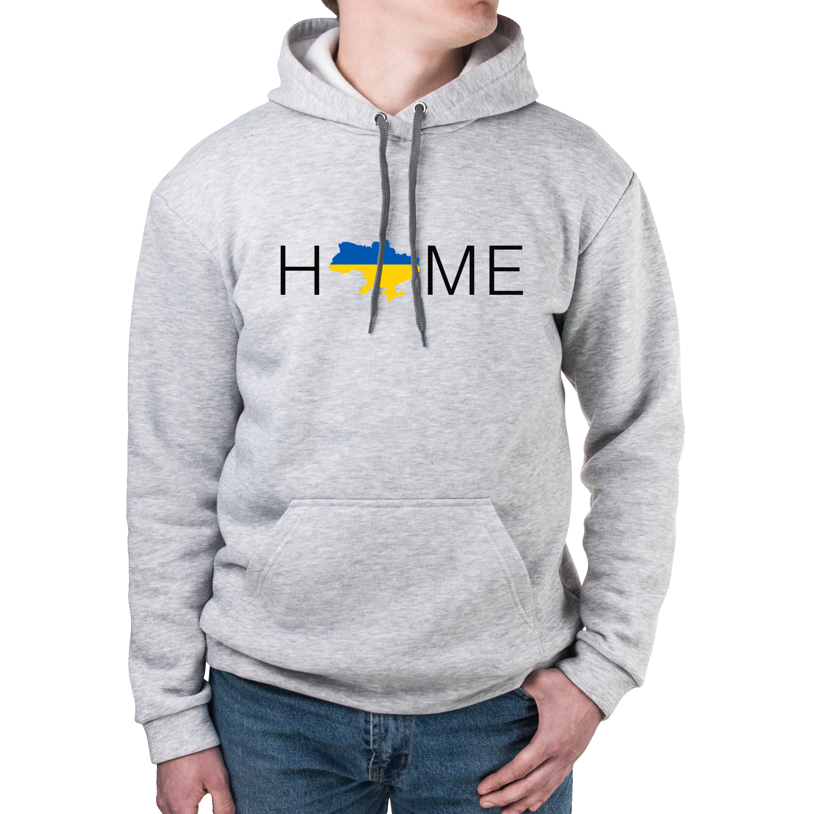 Худи с карманом унисекс трёхнитка с начёсом серый Home M - фото 1 - Худи, свитшоты