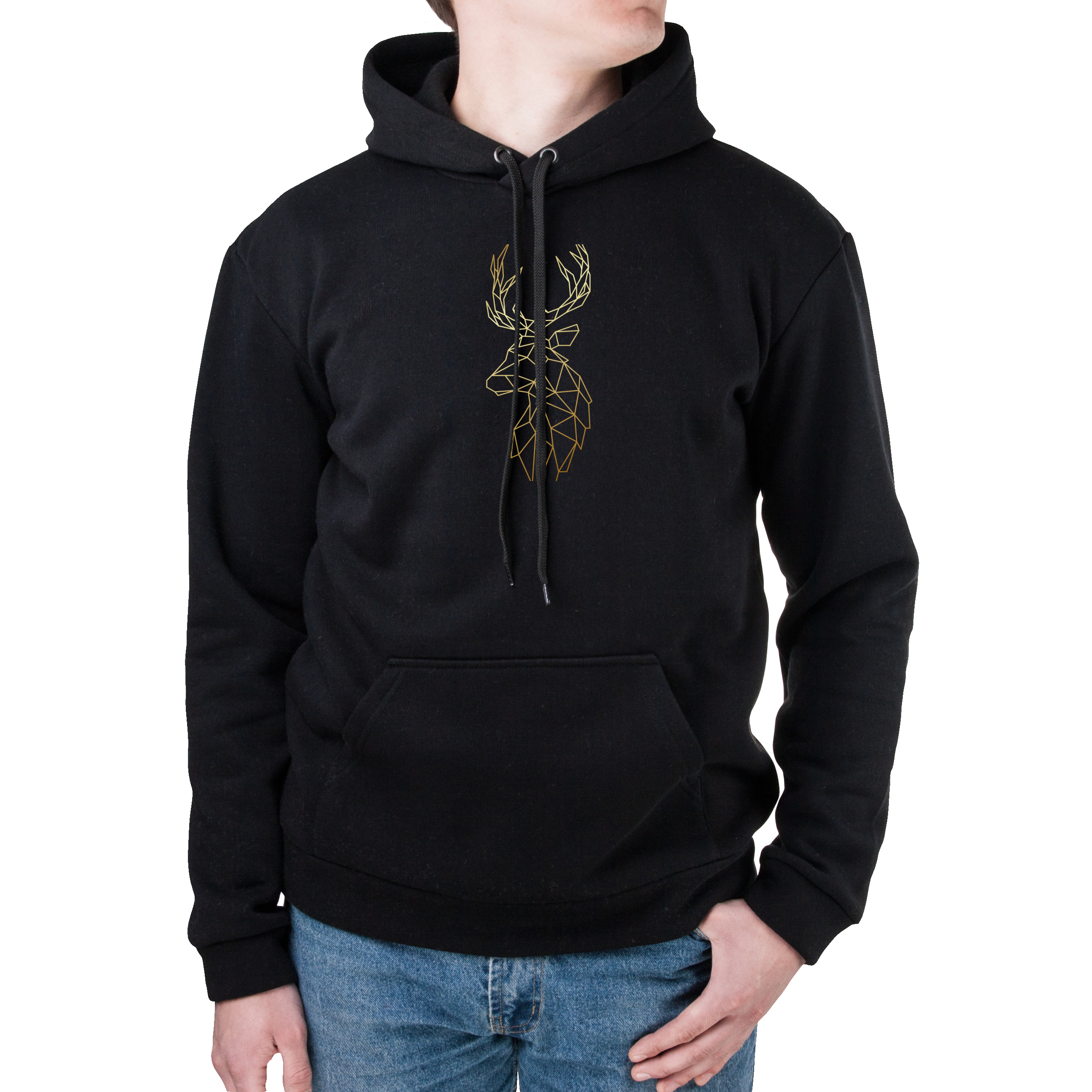 Худи с карманом унисекс трёхнитка с начёсом чёрный Gold Deer XS - фото 1 Худи с карманом унисекс трёхнитка с начёсом чёрный Gold Deer XS - фото 1 - Худи, свитшоты