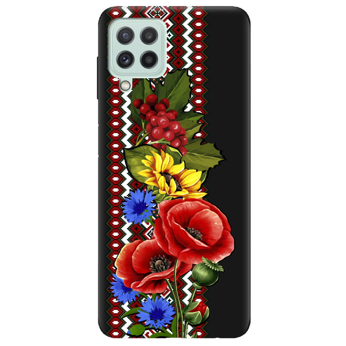 Чехол для Samsung Galaxy M32 черный матовый soft touch Ukraine ornament - фото 1 - Чехлы для телефонов
