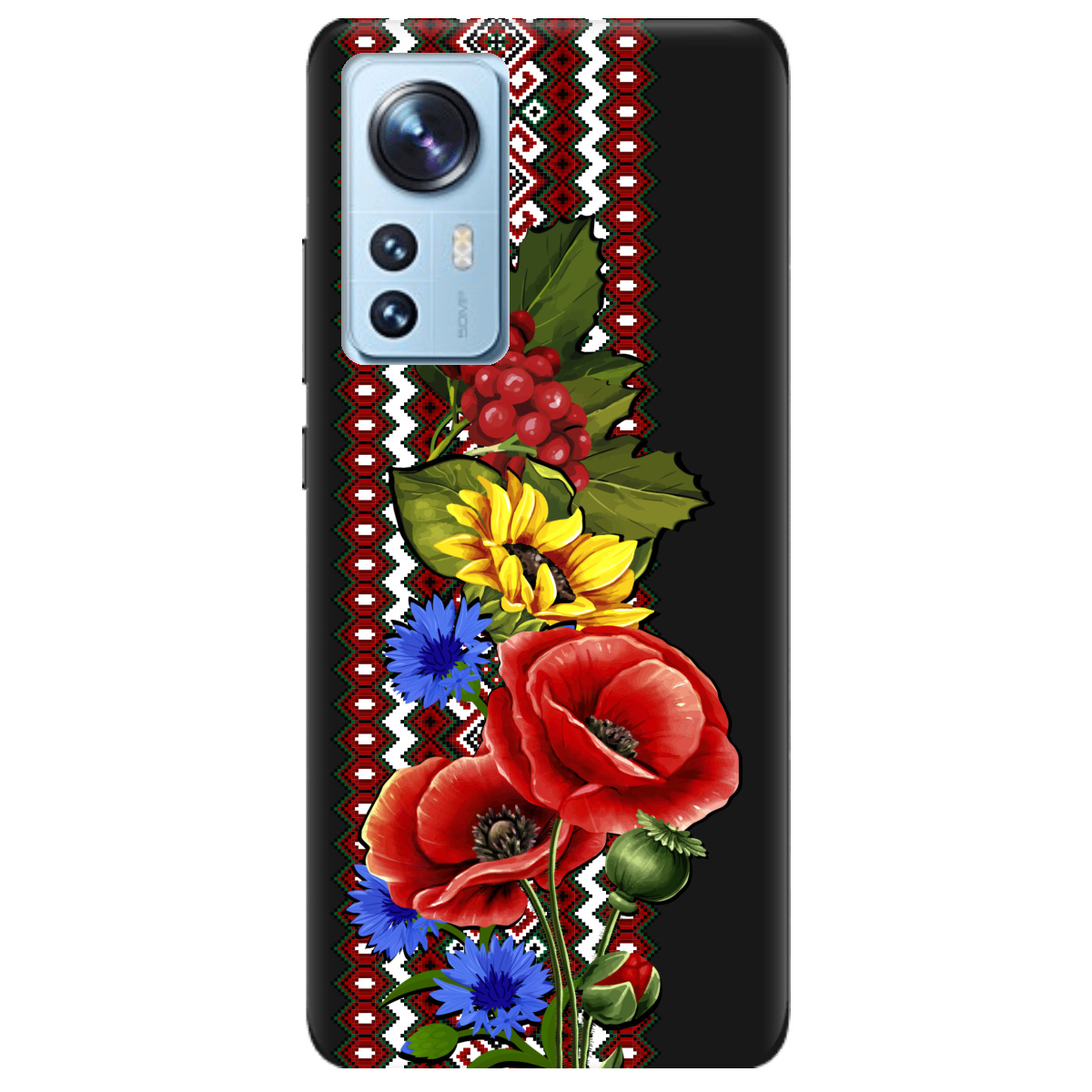 Чехол для Xiaomi 12 черный матовый soft touch Ukraine ornament - фото 1 Чехол для Xiaomi 12 черный матовый soft touch Ukraine ornament - фото 1 - Чехлы для телефонов