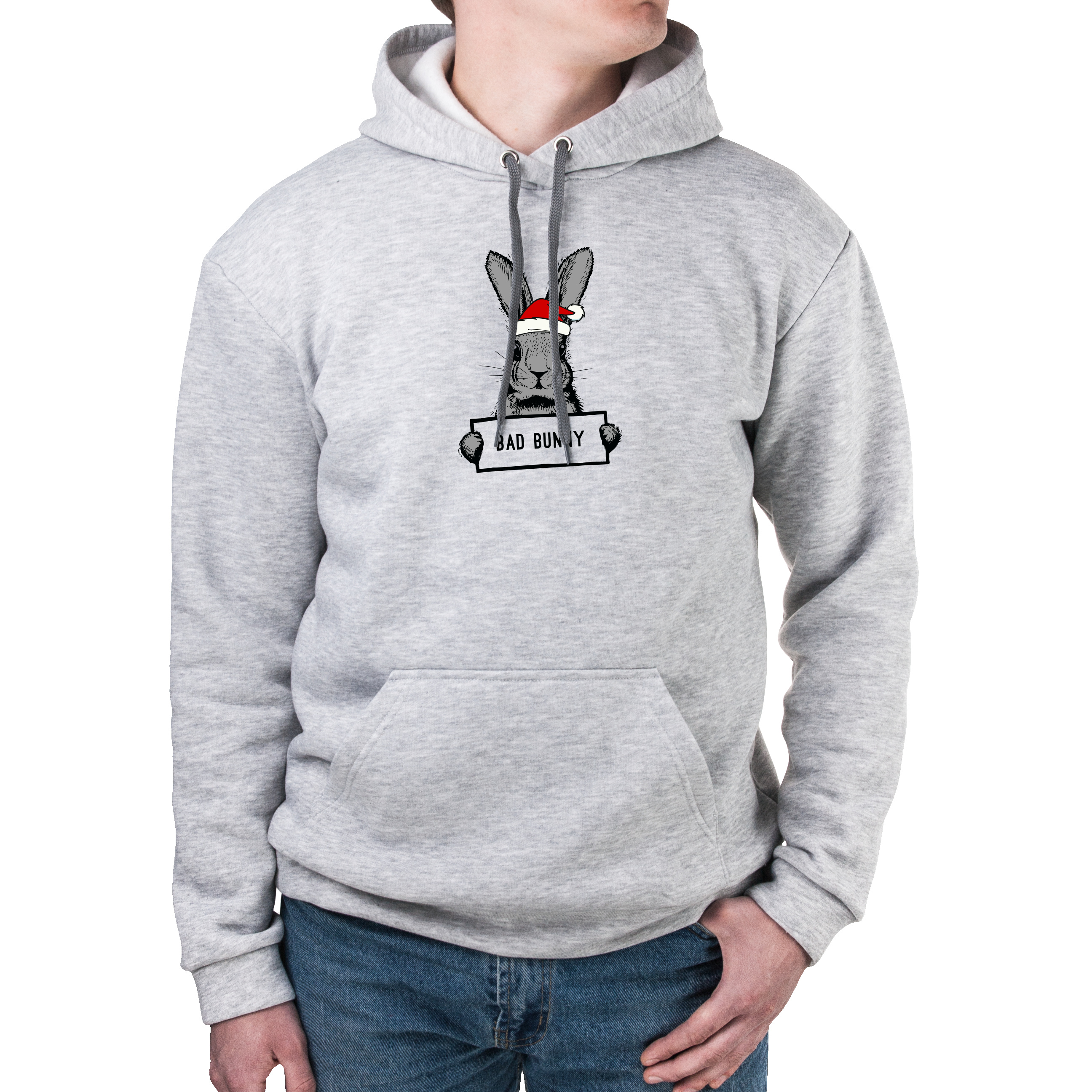 Худі з кишенею унісекс тринитка з начісом сірий Bad bunny XS - фото 1 - Худі, світшоти