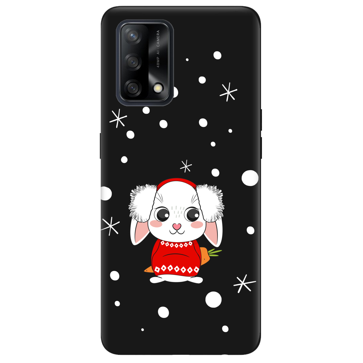 Чехол для Oppo A74 4G черный матовый soft touch My bunny - фото 1 - Чехлы для телефонов