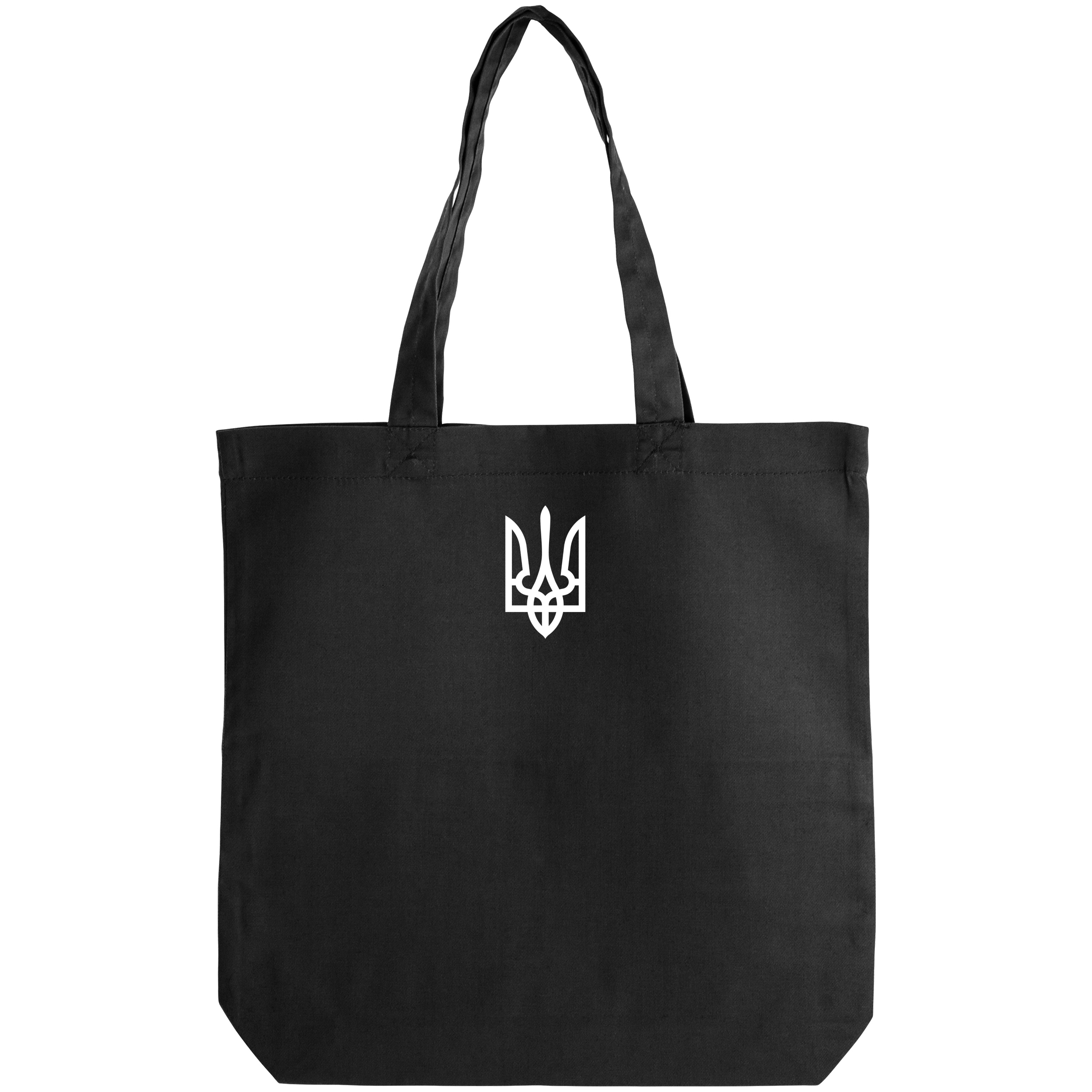 Еко сумка саржева чорна (38*38*6 см) Тризуб - фото 1 - Сумки, рюкзаки