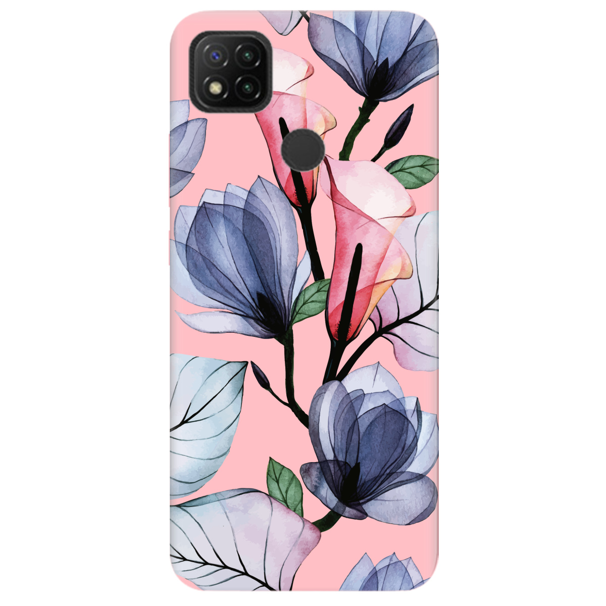 Чехол для Xiaomi Redmi 9C нежно-розовый матовый soft touch Tropical flowers - фото 1 - Чехлы для телефонов