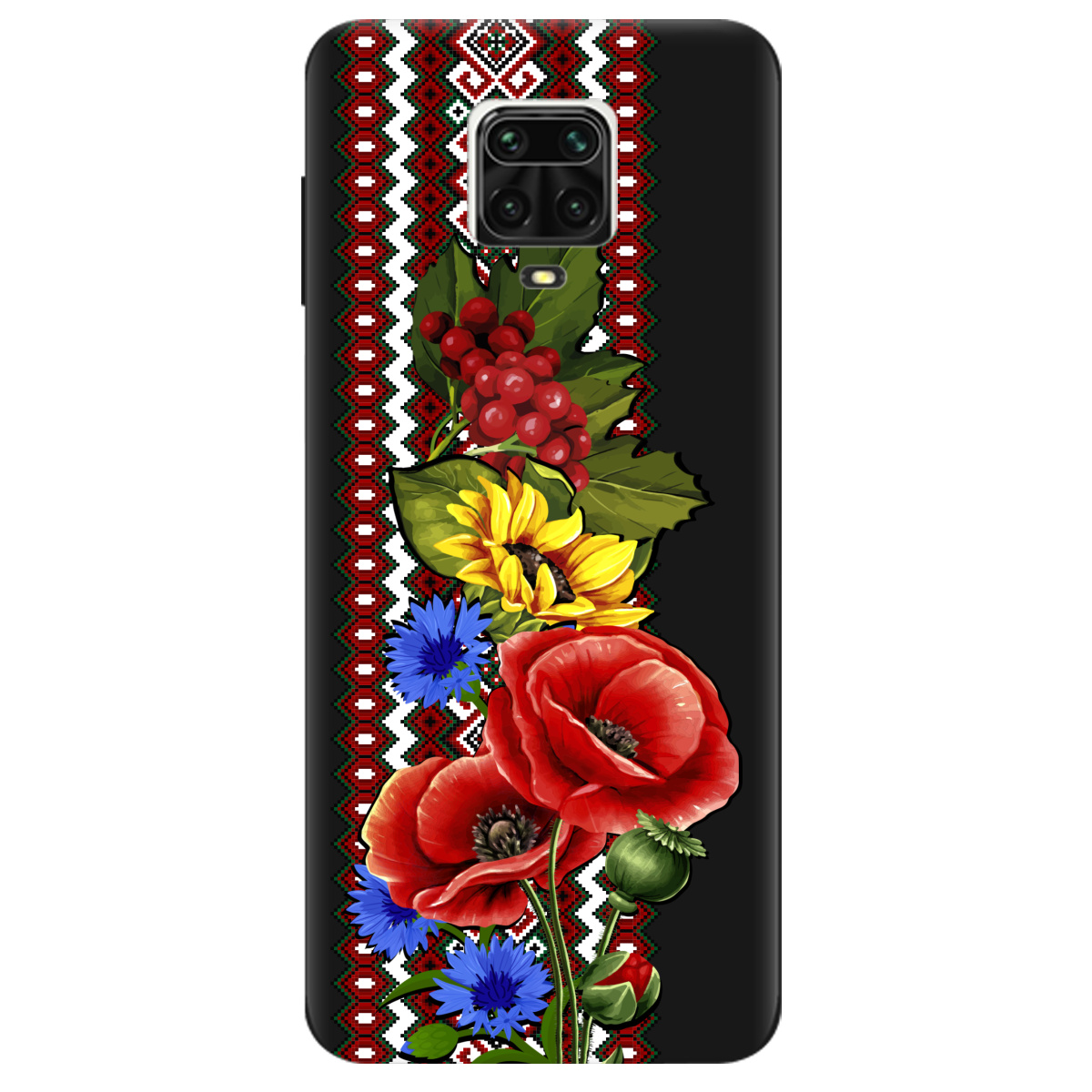 Чехол для Xiaomi Redmi Note 9 Pro черный матовый soft touch Ukraine ornament - фото 1 - Чехлы для телефонов