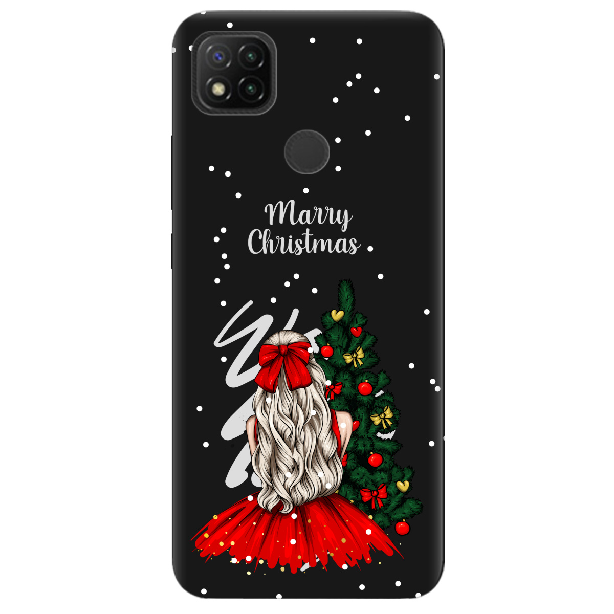 Чехол для Xiaomi Redmi 9C черный матовый soft touch Beautiful christmas - фото 1 - Чехлы для телефонов